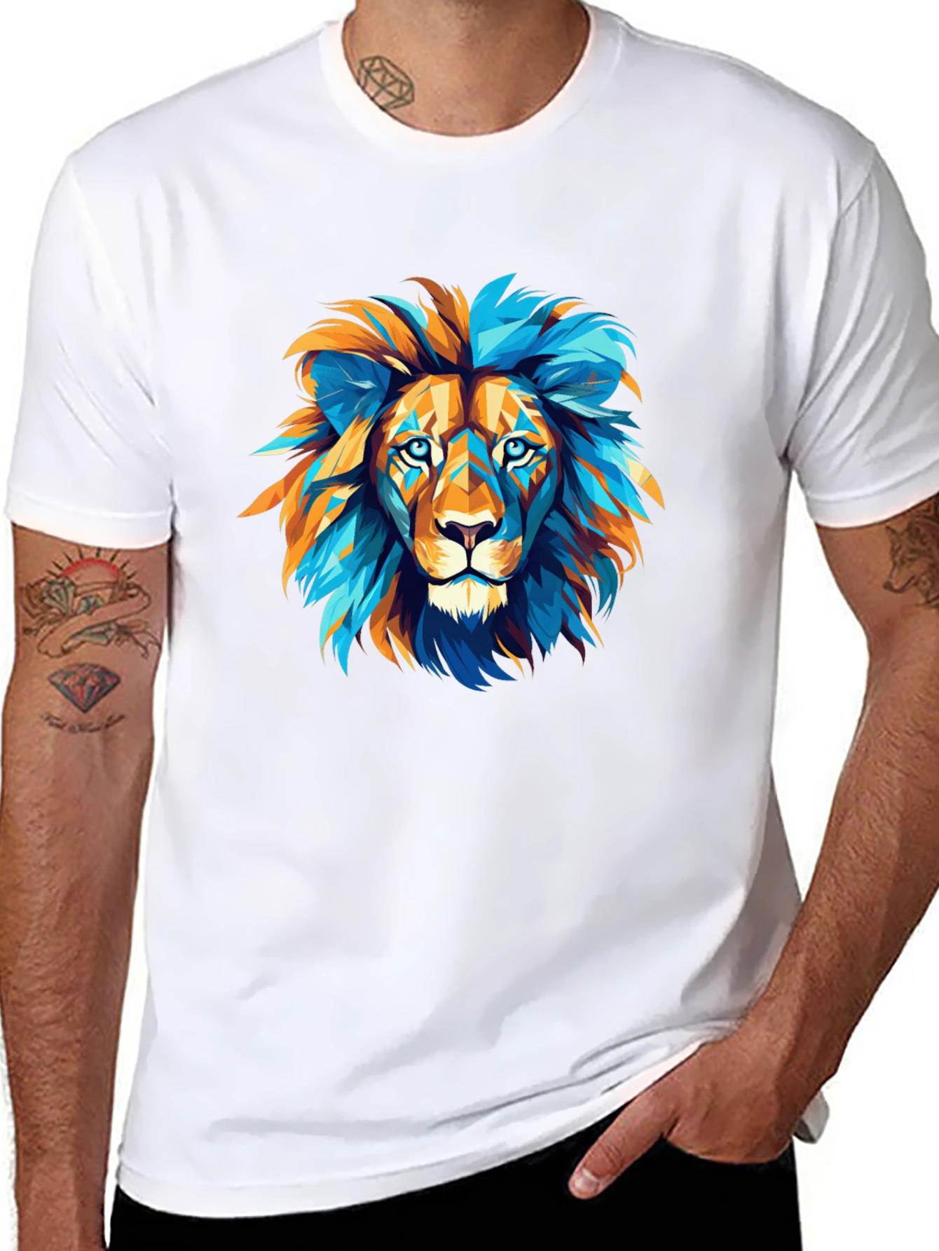Geometric Lion Graphic Tee - Bold Style