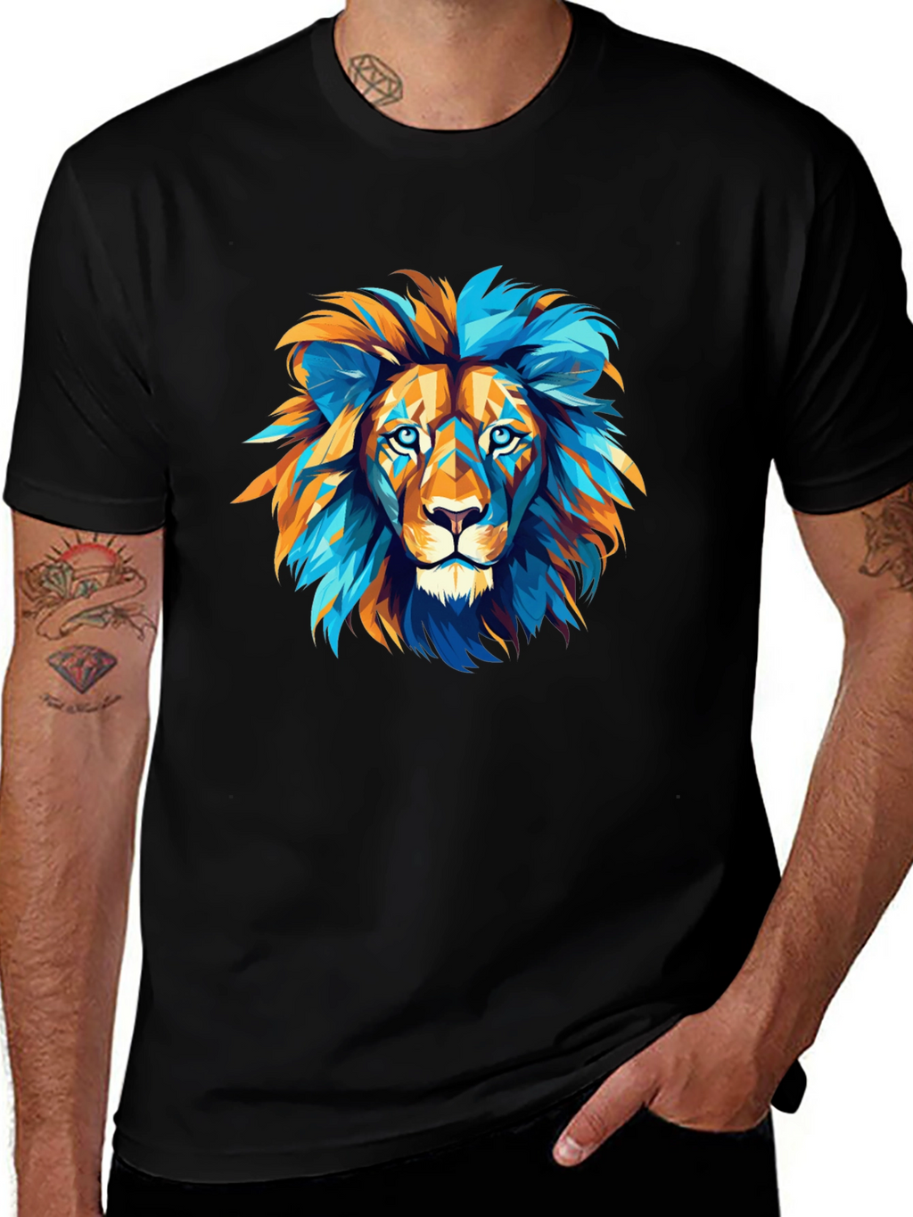 Geometric Lion Graphic Tee - Bold Style