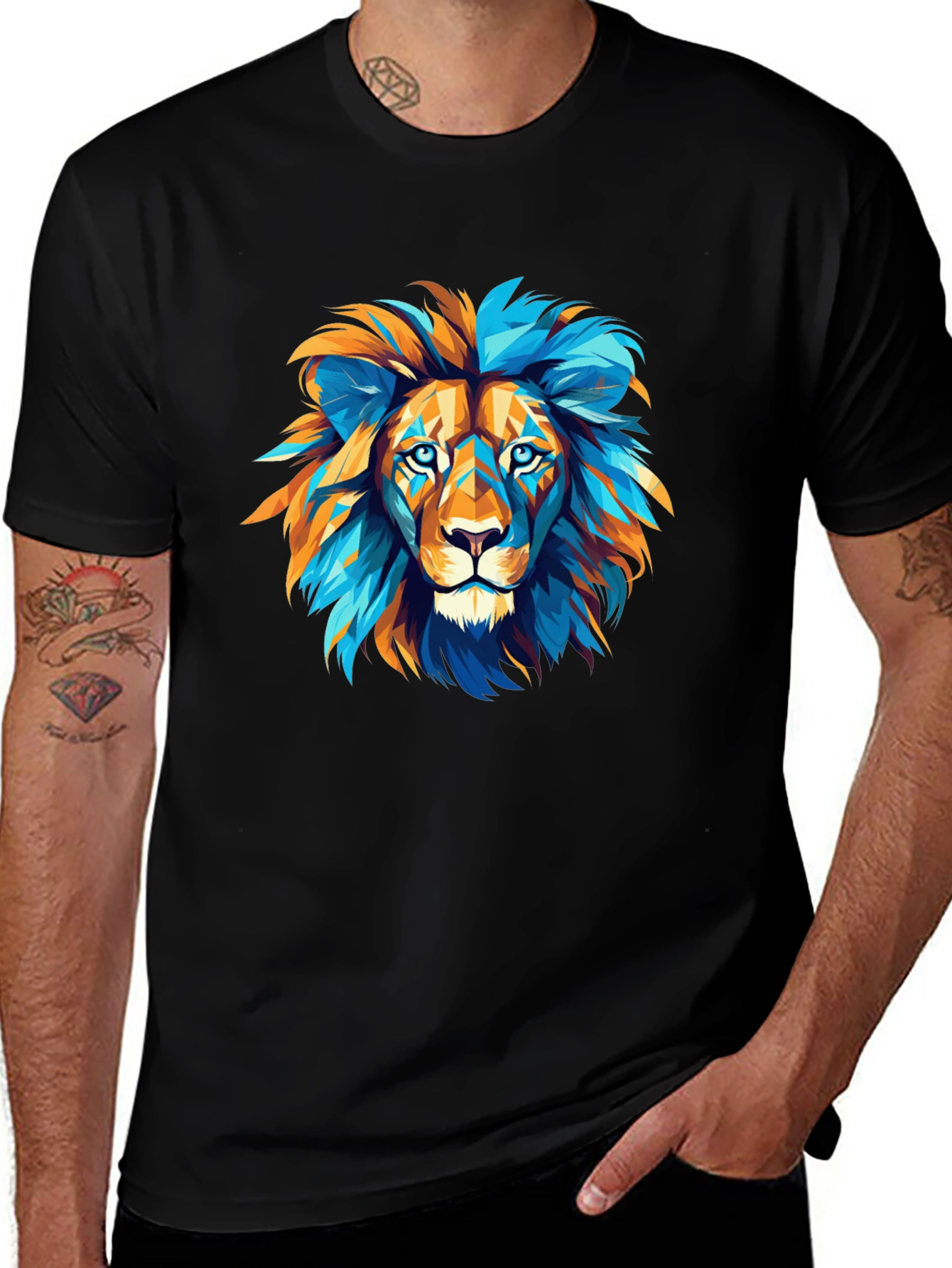 Geometric Lion Graphic Tee - Bold Style