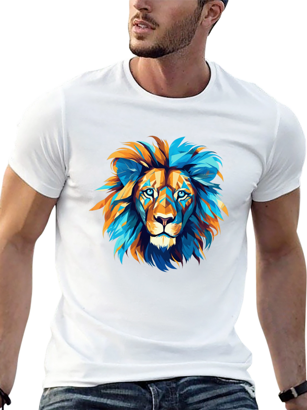 Geometric Lion Graphic Tee - Bold Style