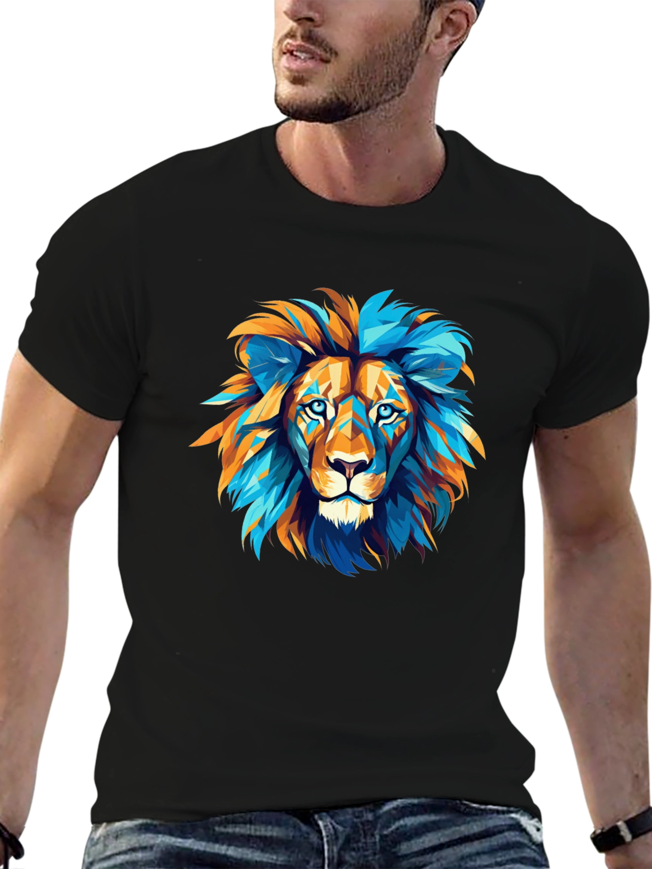 Geometric Lion Graphic Tee - Bold Style