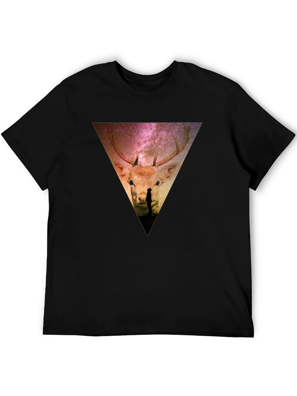 Cosmic Deer Graphic Tee - Black Casual Shirt