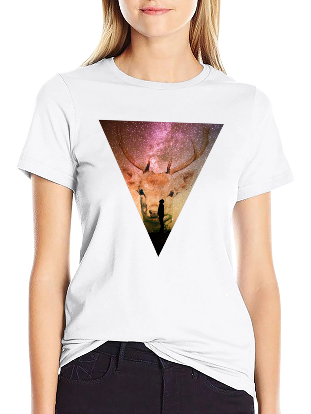 Cosmic Deer Graphic Tee - Black Casual Shirt