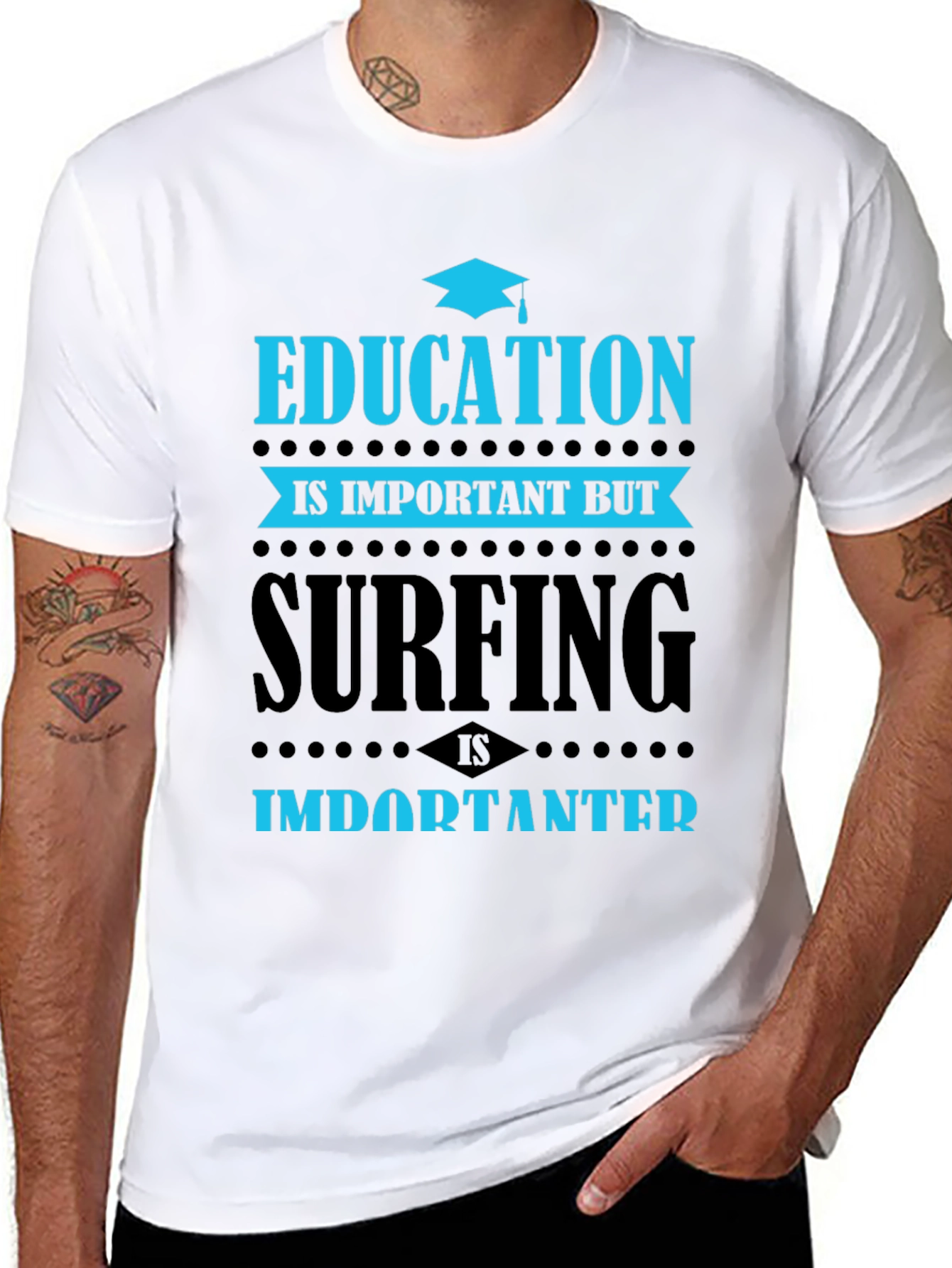 Education vs Surfing Graphic T-Shirt