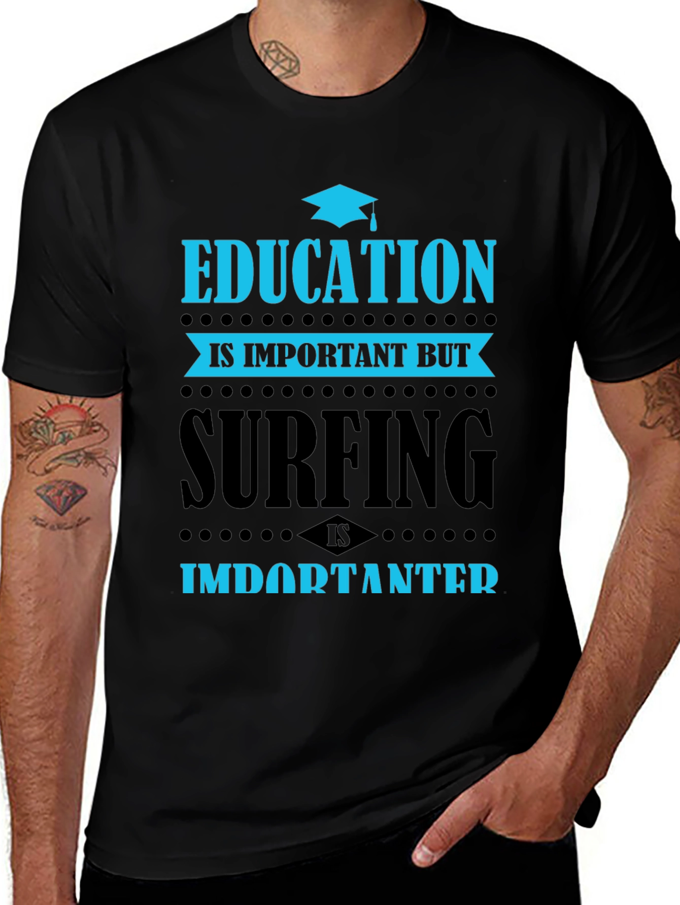 Education vs Surfing Graphic T-Shirt