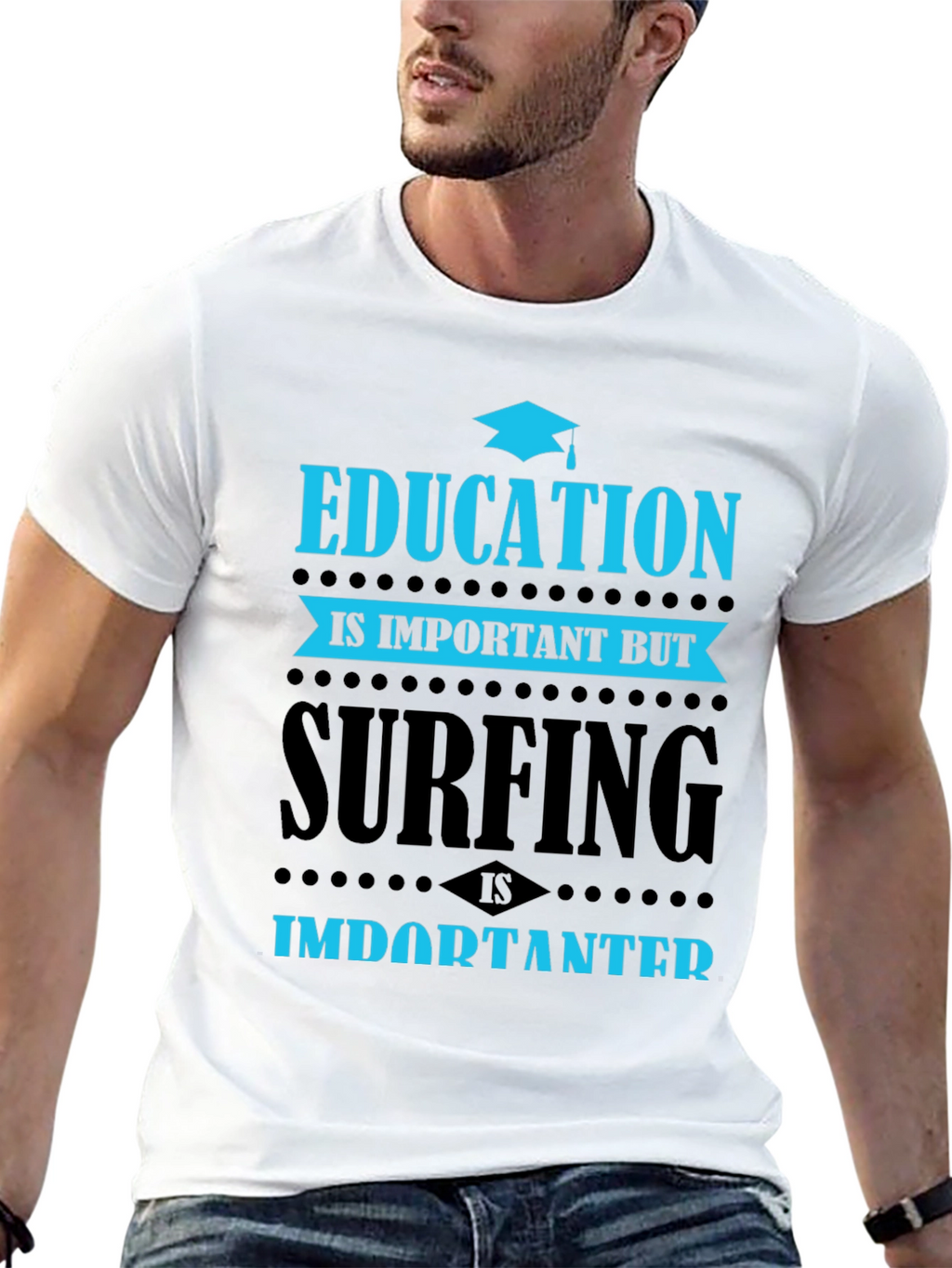 Education vs Surfing Graphic T-Shirt