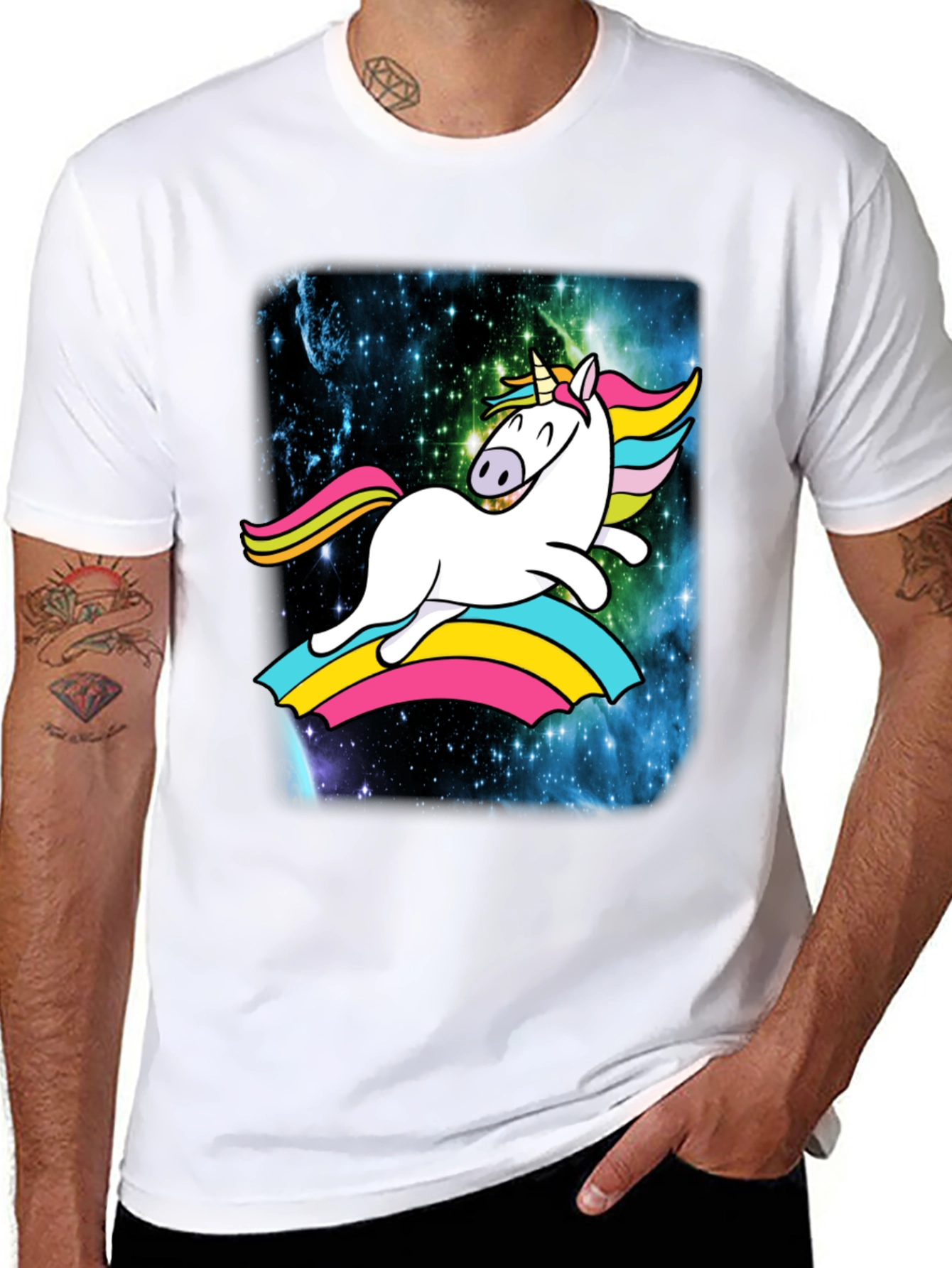 Unicorn Rainbow Galaxy Mens Black T-Shirt