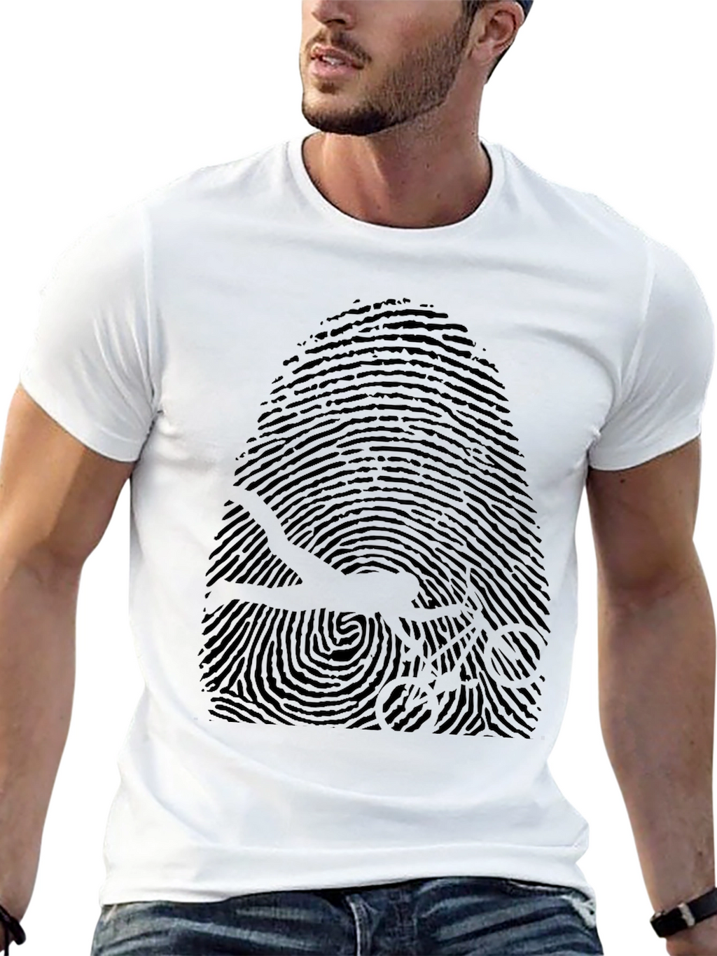 Unique Fingerprint Bicycle Graphic Tee - Black