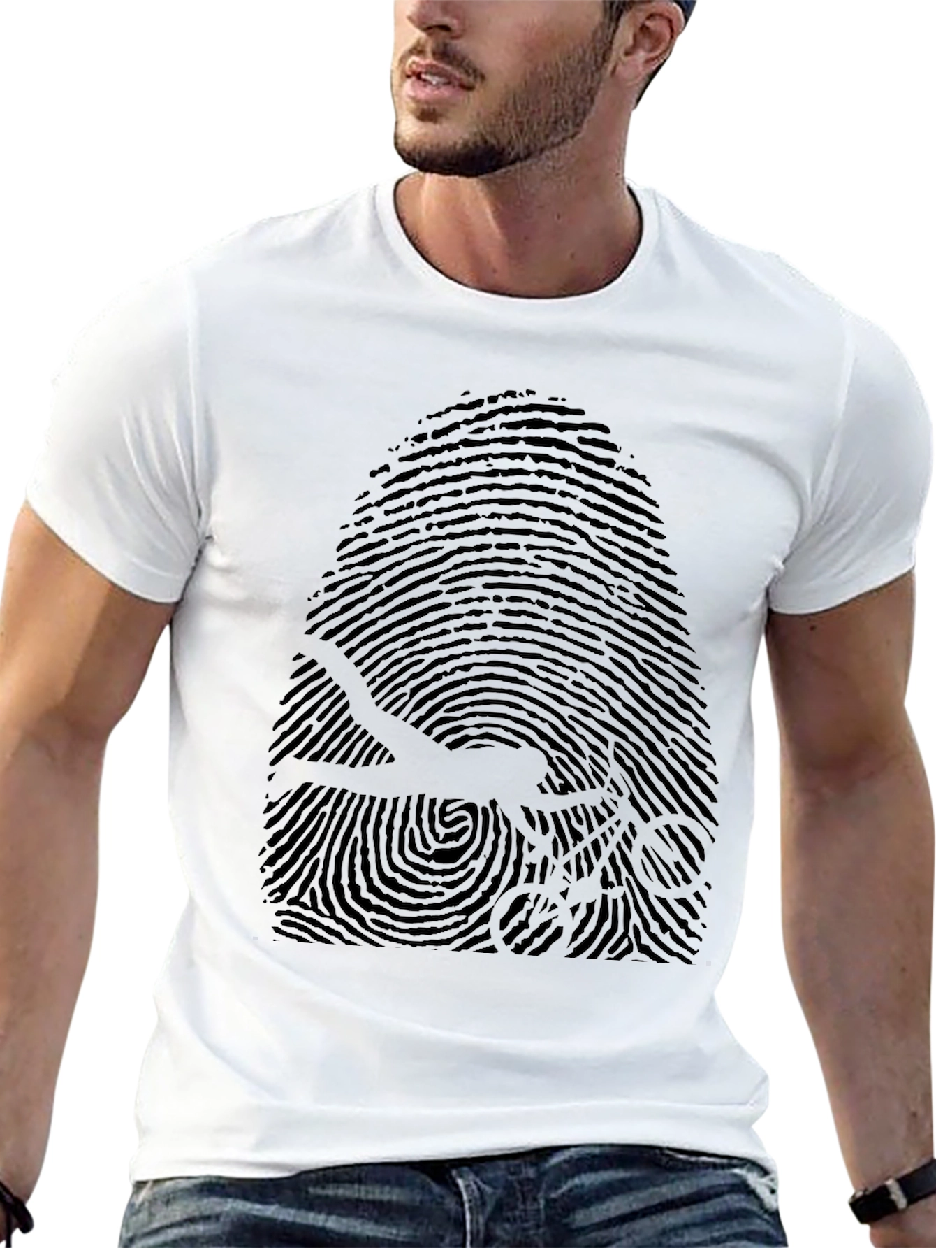 Unique Fingerprint Bicycle Graphic Tee - Black