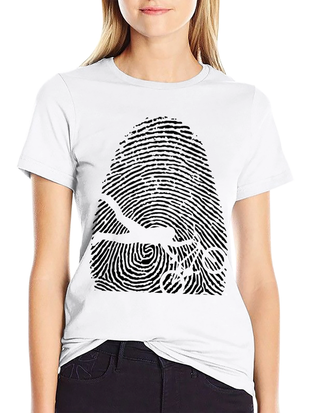 Unique Fingerprint Bicycle Graphic Tee - Black