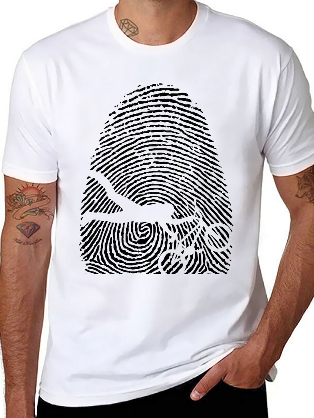 Unique Fingerprint Bicycle Graphic Tee - Black