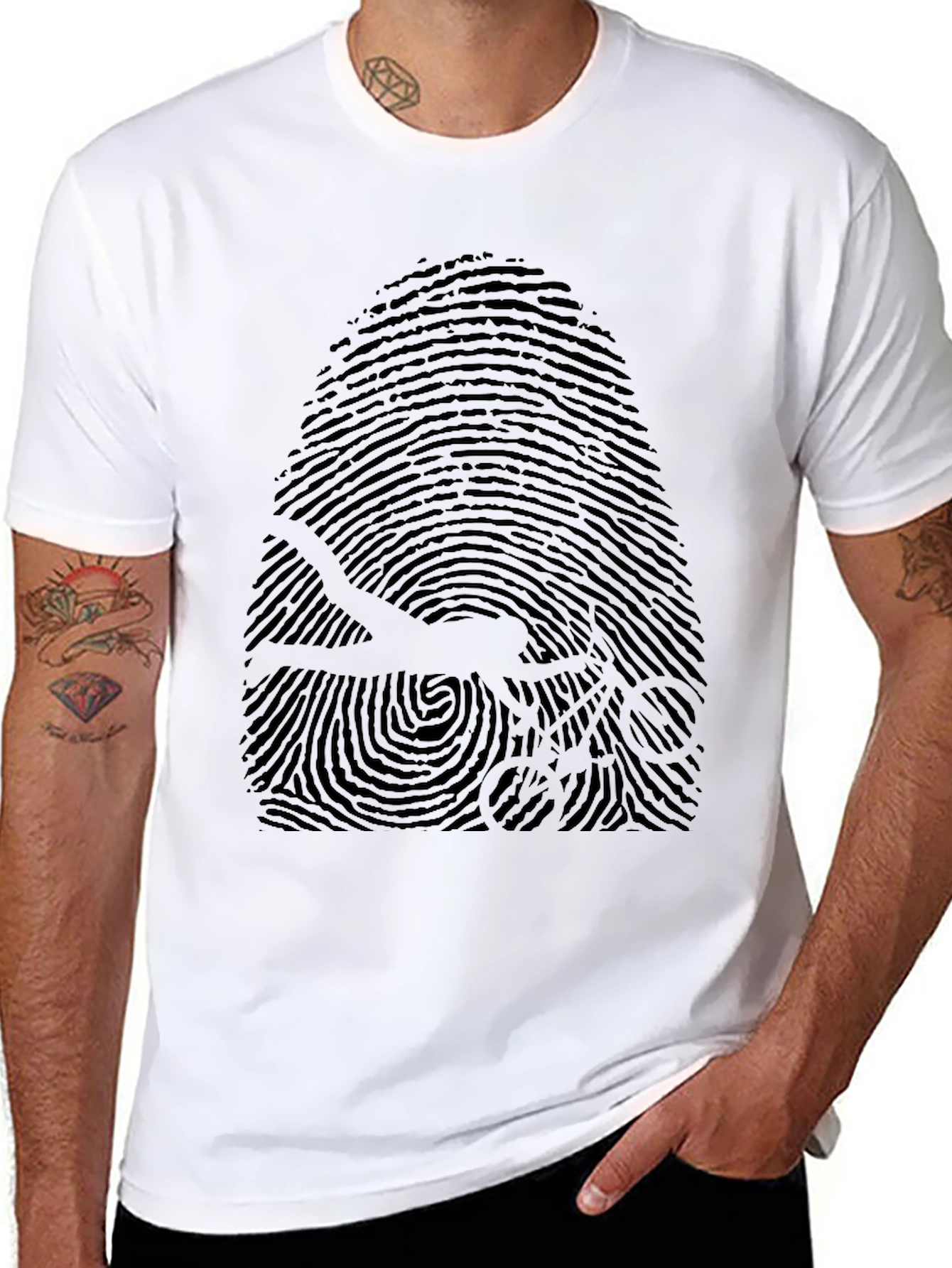Unique Fingerprint Bicycle Graphic Tee - Black
