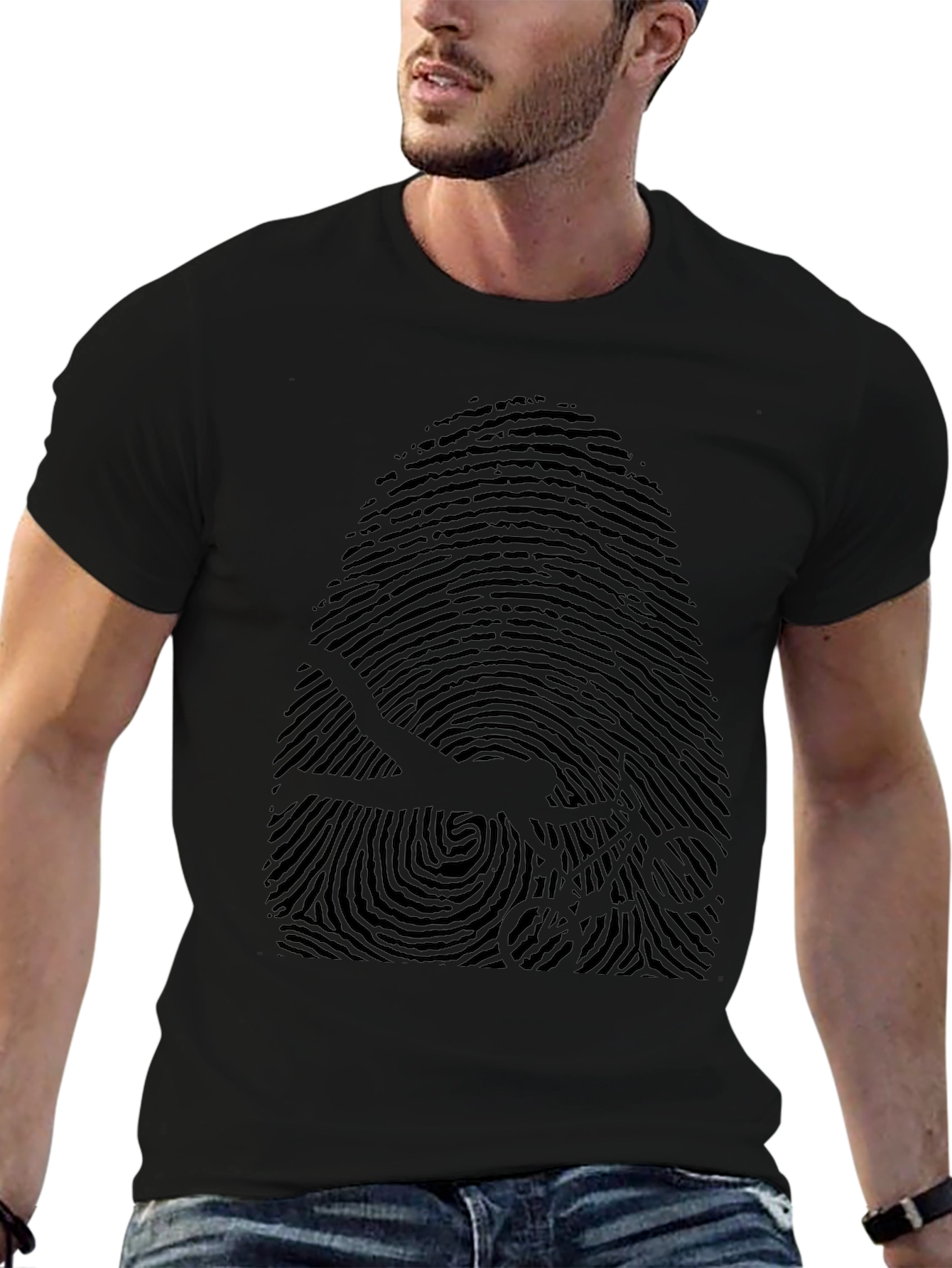 Unique Fingerprint Bicycle Graphic Tee - Black