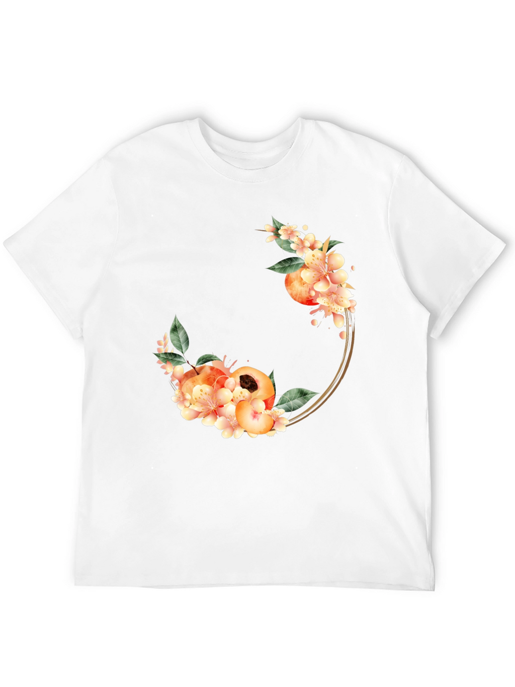 Peach Floral Circle Black T-Shirt