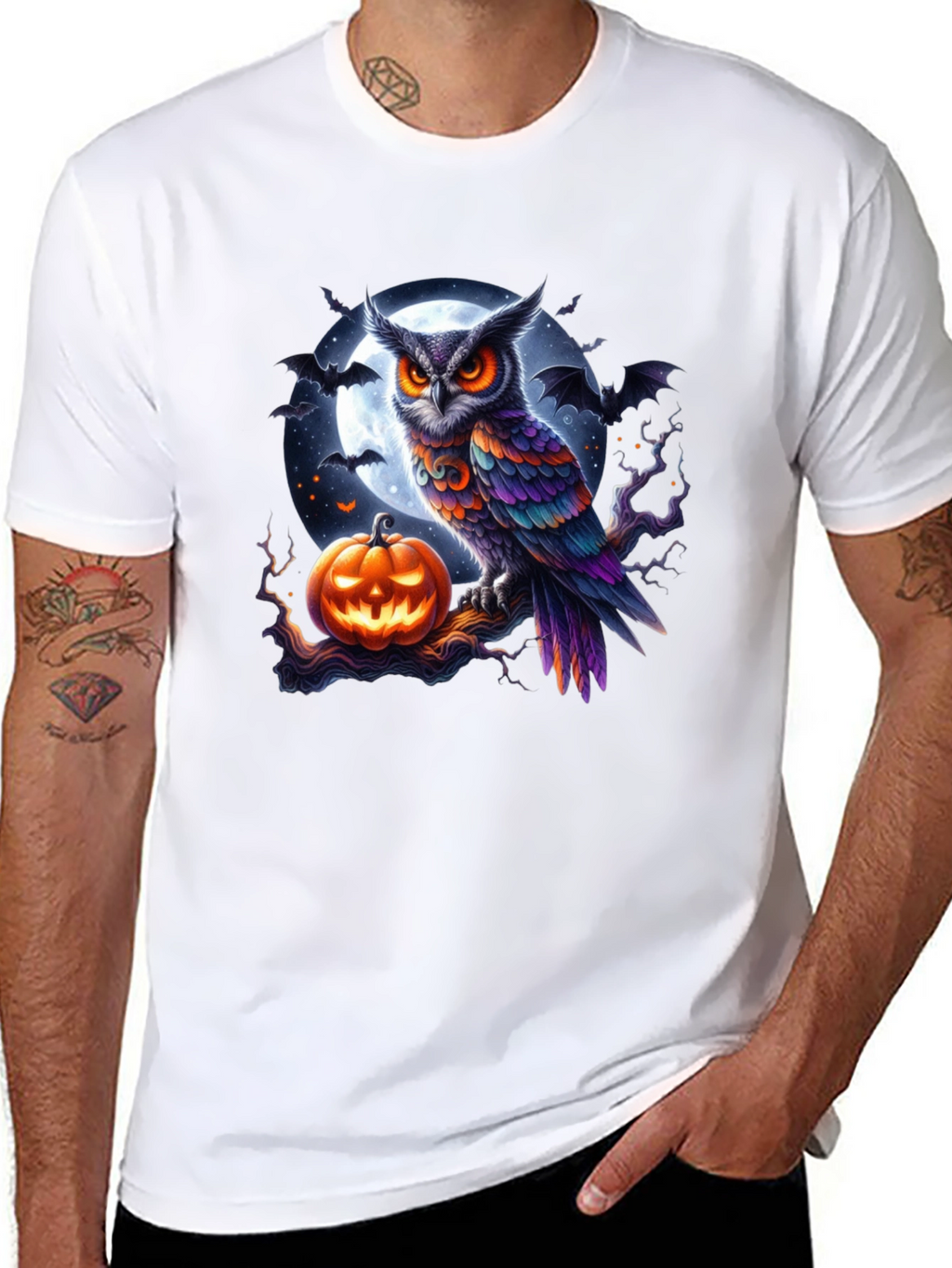 Halloween Owl & Pumpkin Graphic Tee