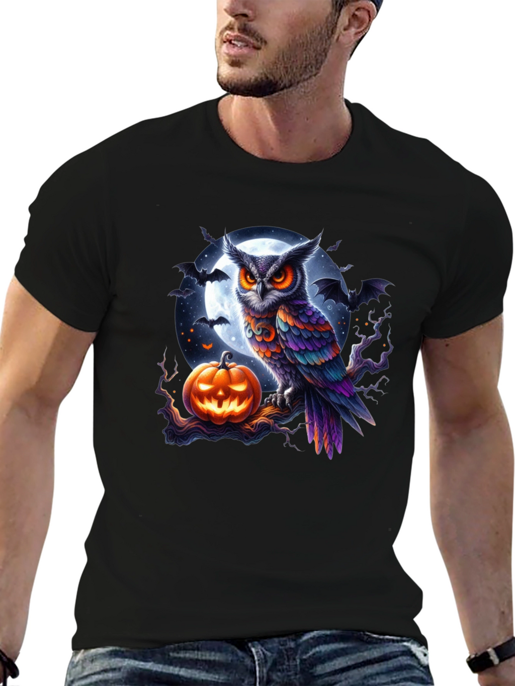 Halloween Owl & Pumpkin Graphic Tee