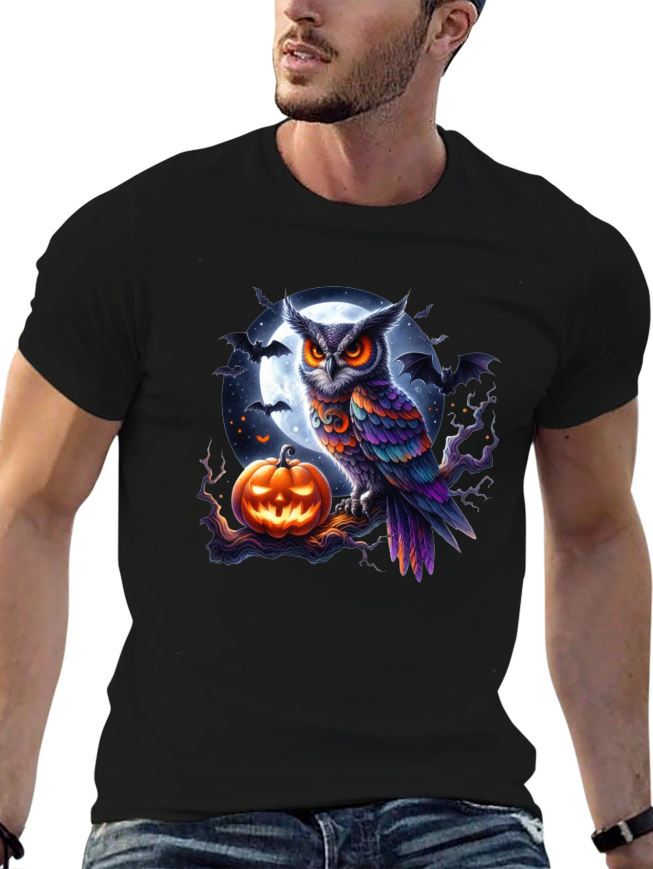 Halloween Owl & Pumpkin Graphic Tee