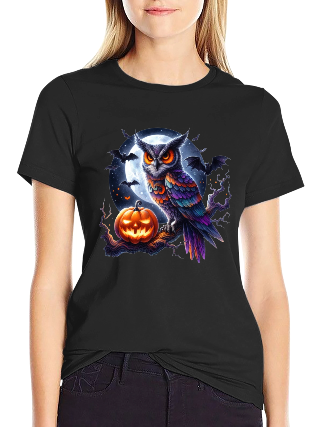 Halloween Owl & Pumpkin Graphic Tee