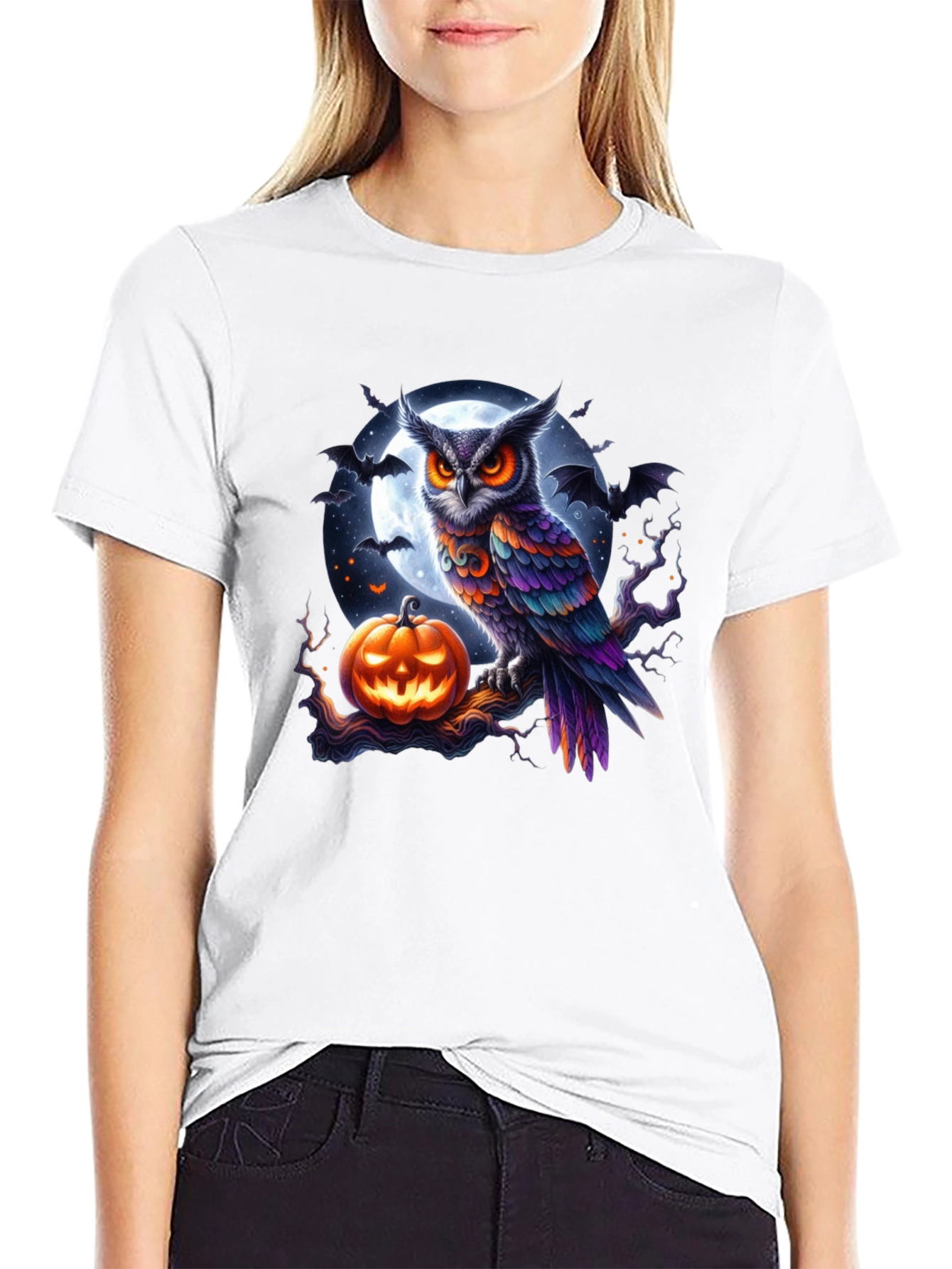Halloween Owl & Pumpkin Graphic Tee