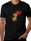 Dog with Heart Graphic Black T-Shirt
