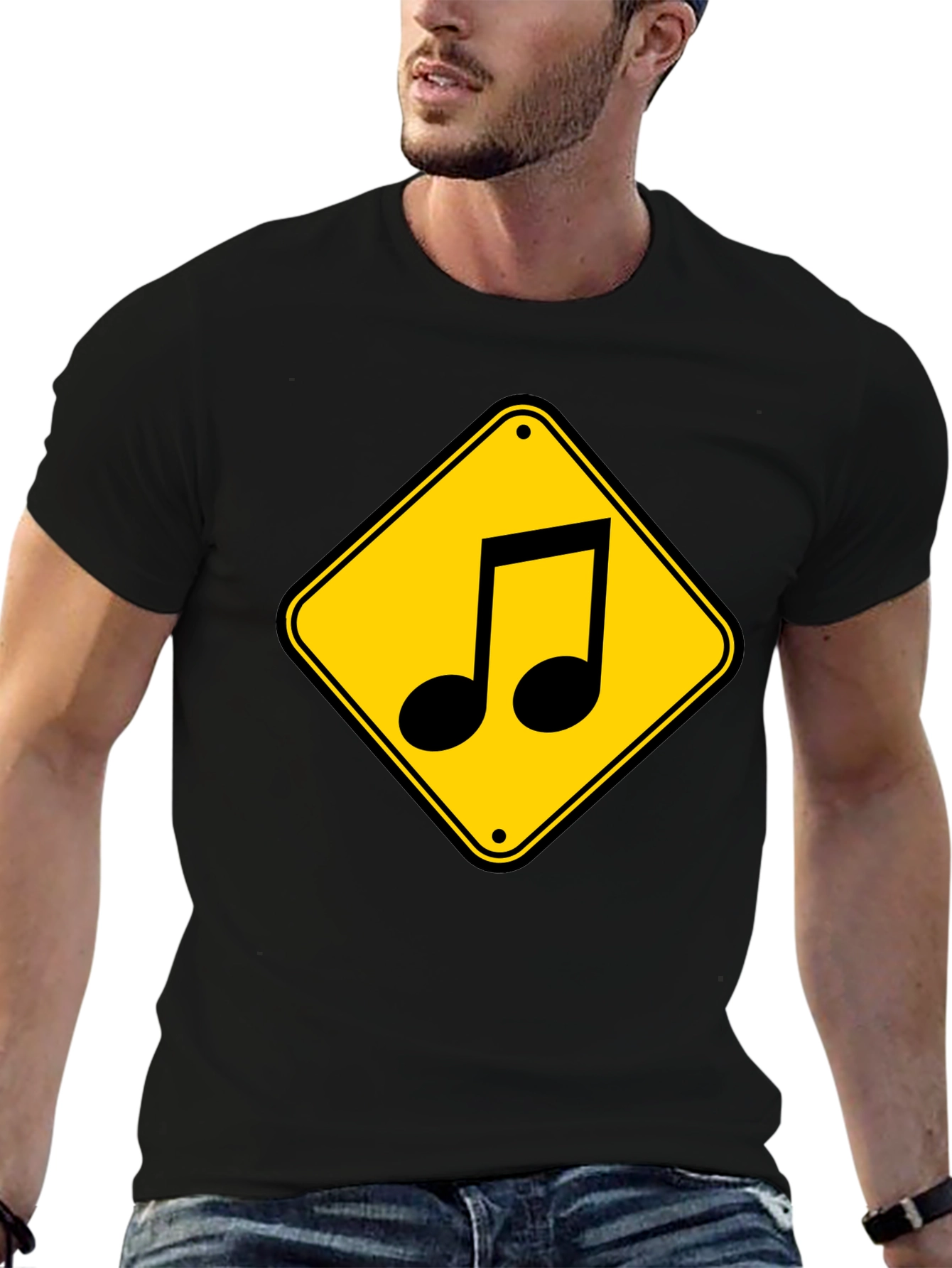 Music Note Road Sign Graphic T-Shirt