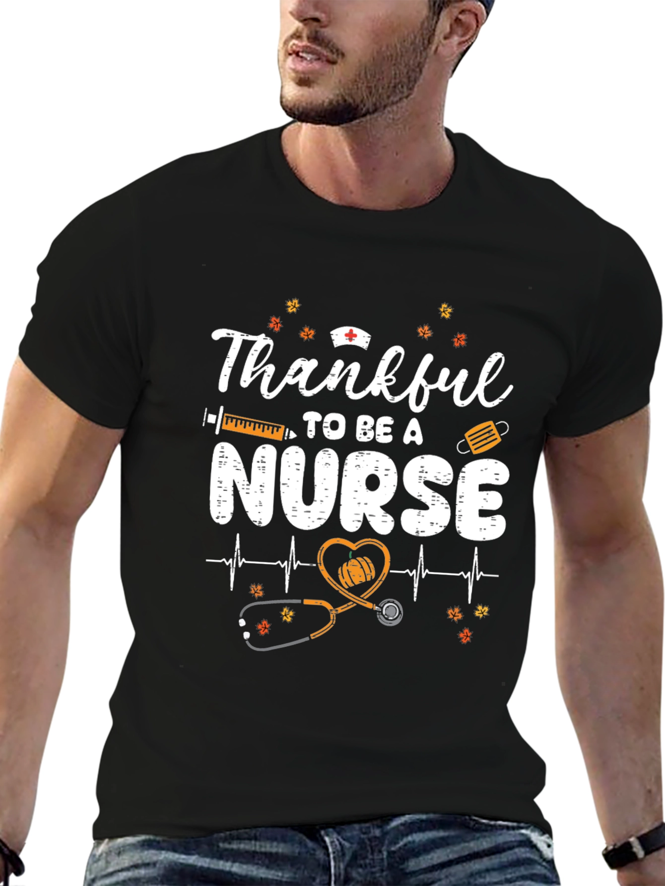Thankful Nurse Graphic Tee - Fall Thanksgiving Apparel
