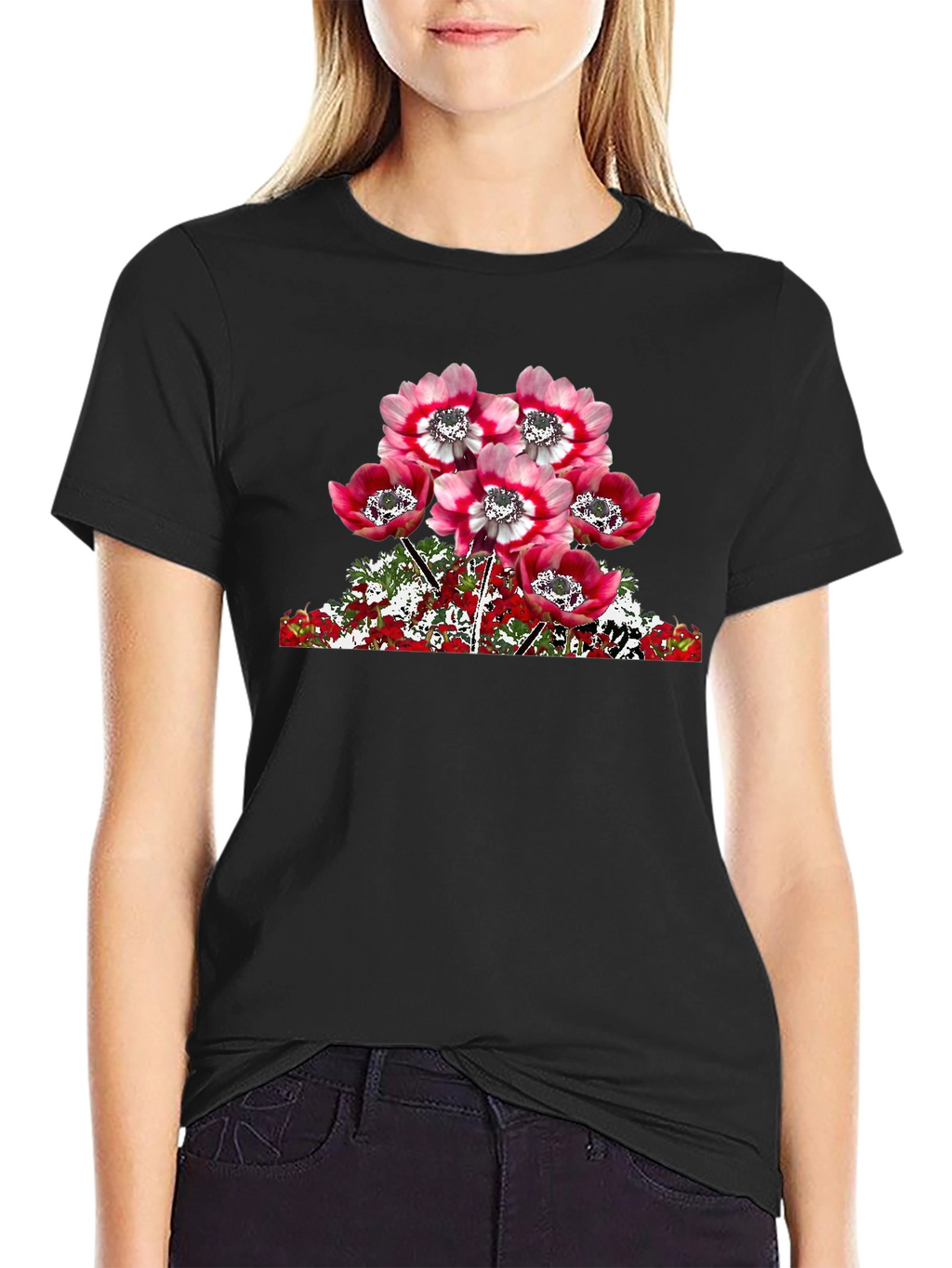 Floral Anemone Graphic T-Shirt - Black