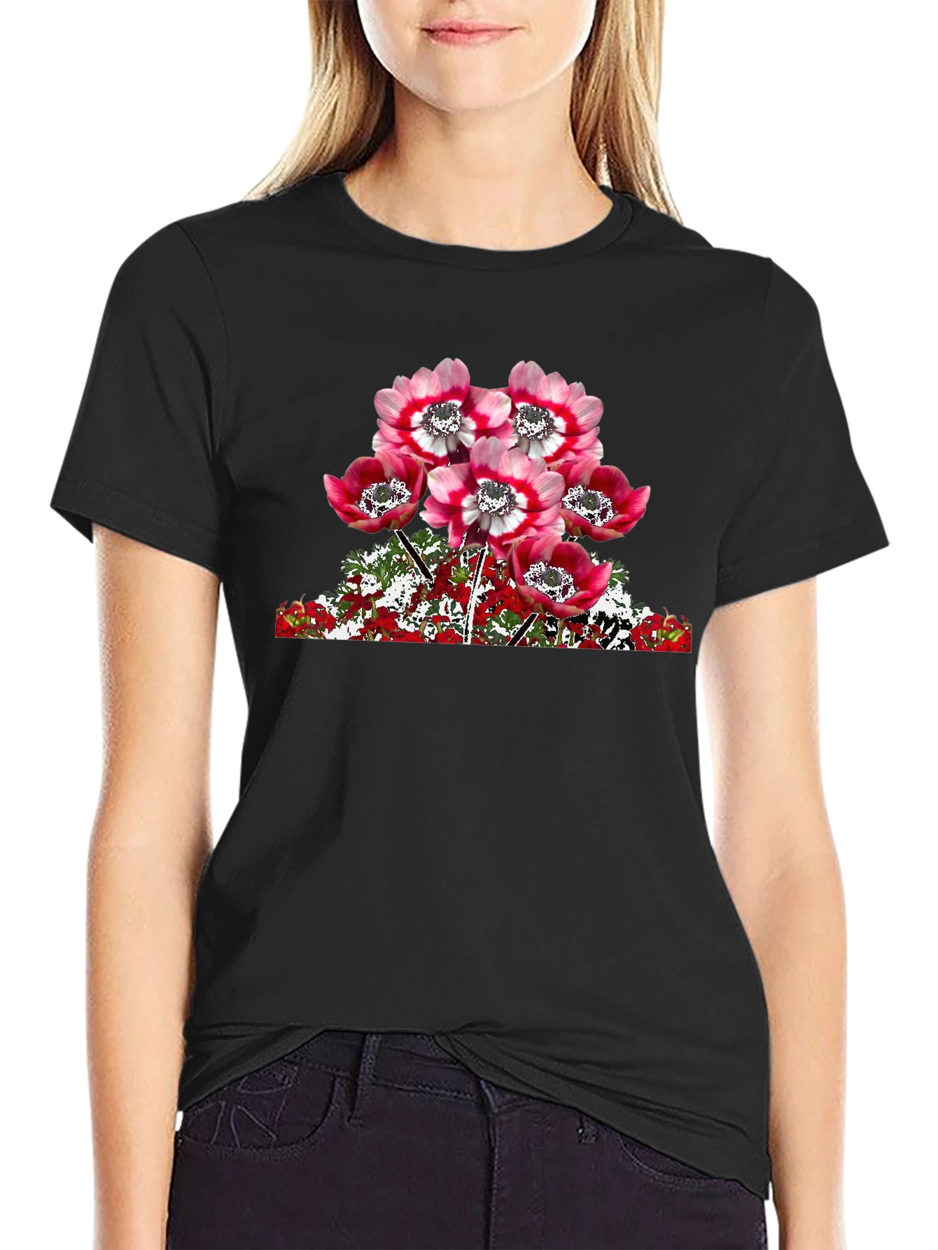 Floral Anemone Graphic T-Shirt - Black