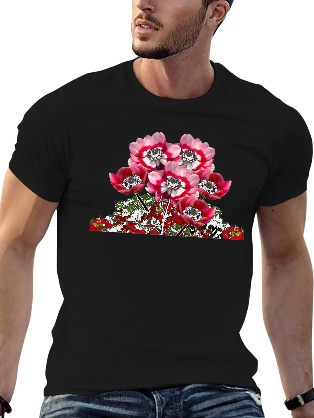 Floral Anemone Graphic T-Shirt - Black