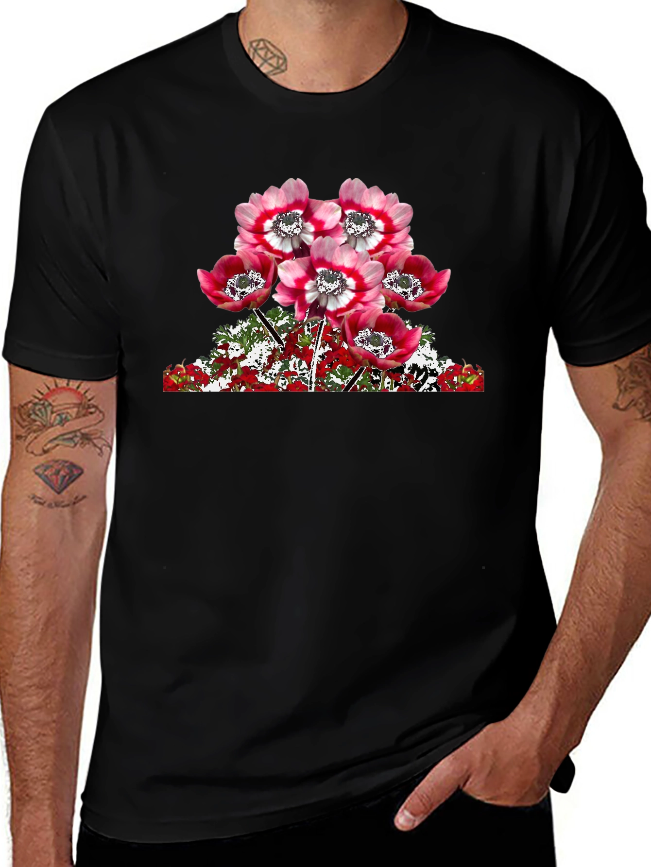 Floral Anemone Graphic T-Shirt - Black