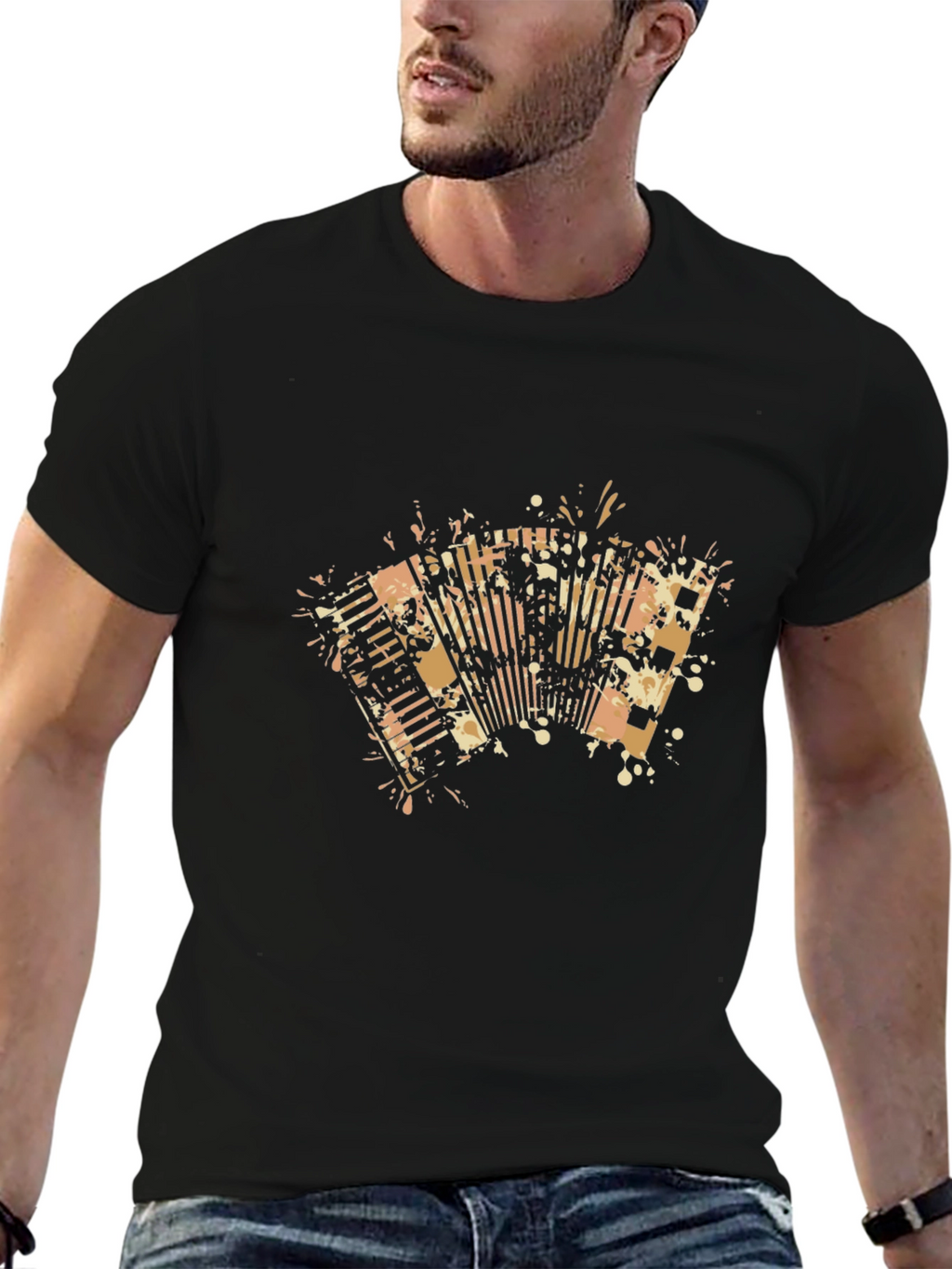 Accordion Graphic Print Black T-Shirt