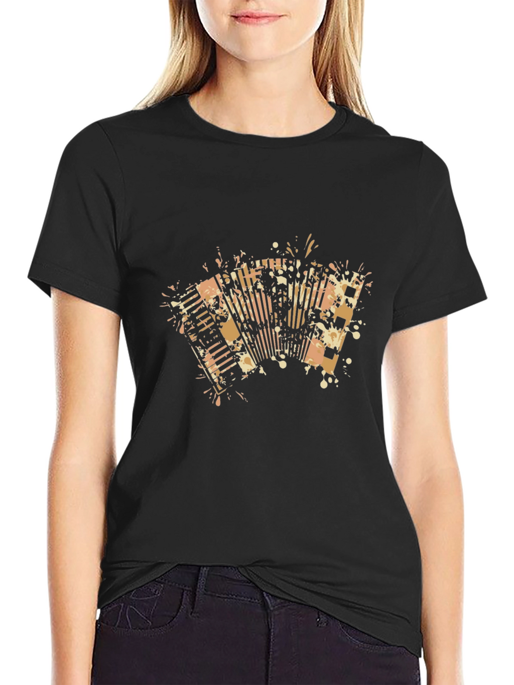 Accordion Graphic Print Black T-Shirt