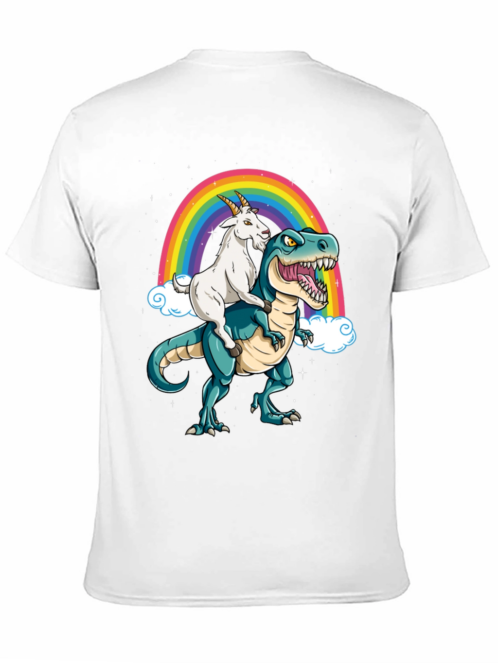 Goat Riding Dinosaur Rainbow T-Shirt