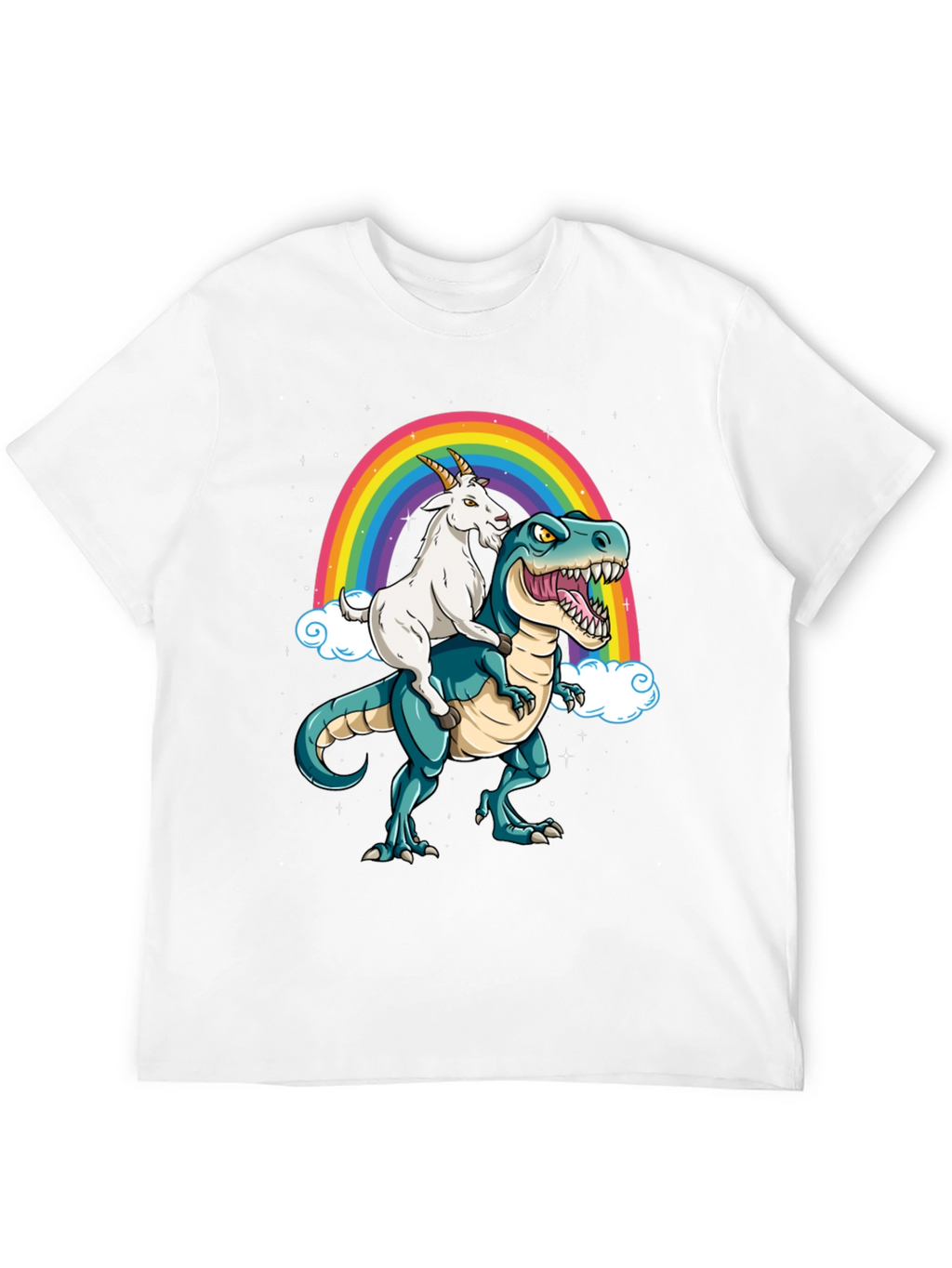 Goat Riding Dinosaur Rainbow T-Shirt