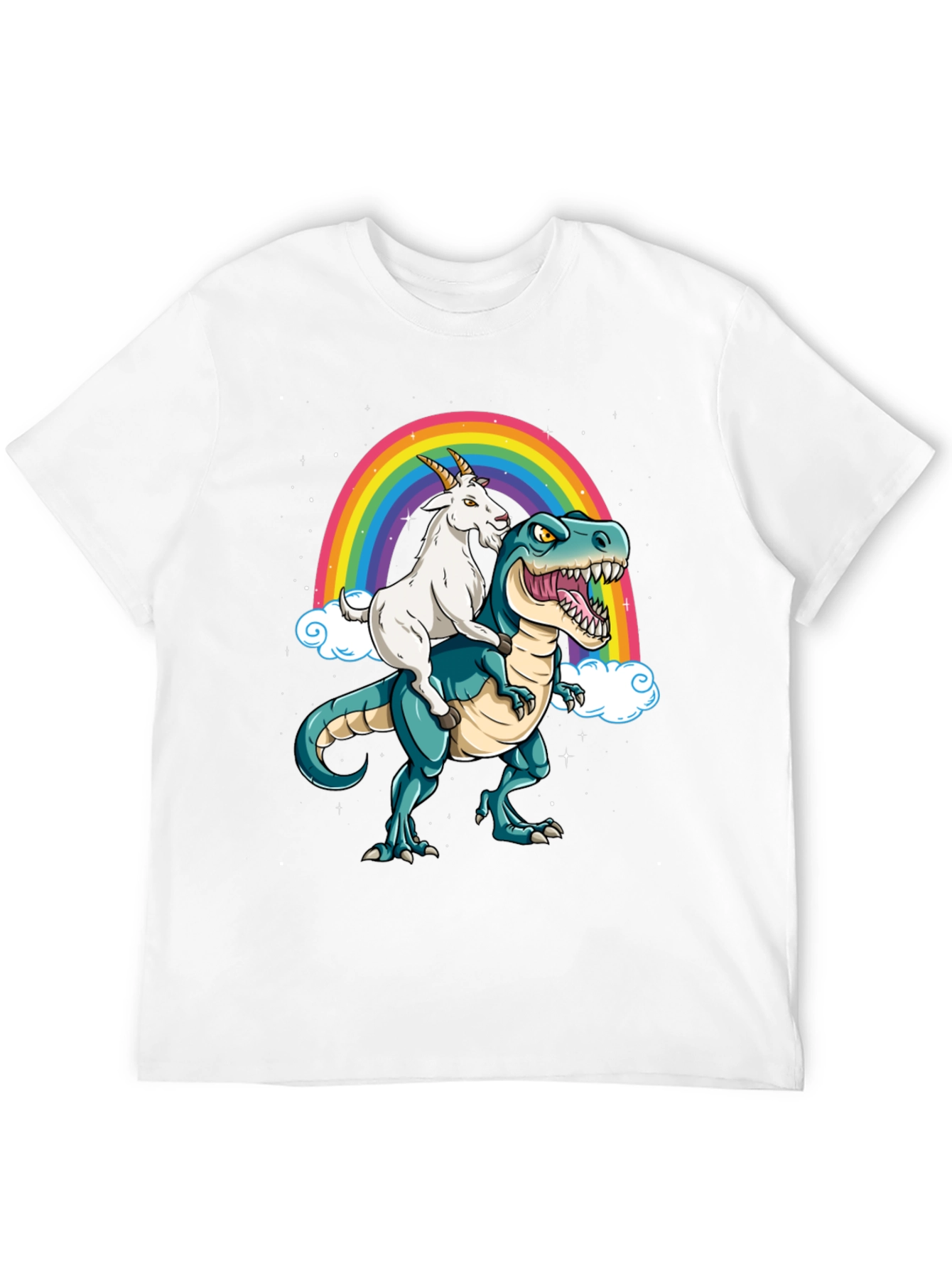 Goat Riding Dinosaur Rainbow T-Shirt