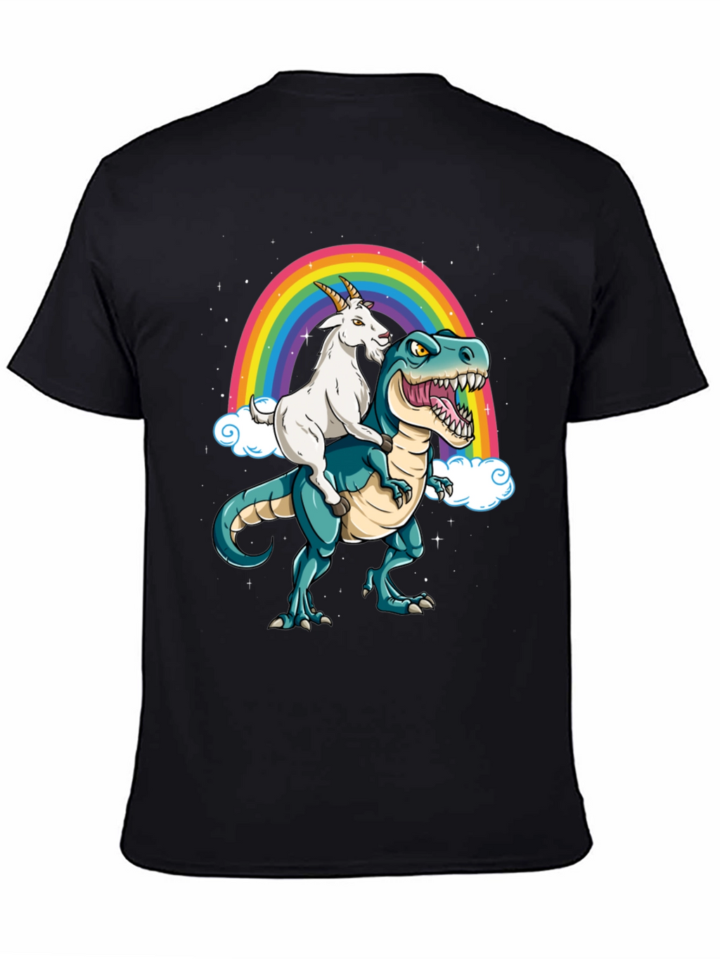 Goat Riding Dinosaur Rainbow T-Shirt