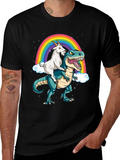 Goat Riding Dinosaur Rainbow T-Shirt