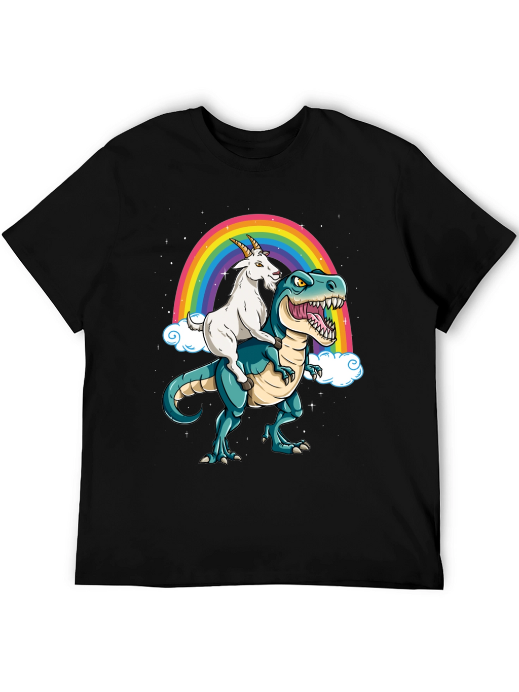Goat Riding Dinosaur Rainbow T-Shirt