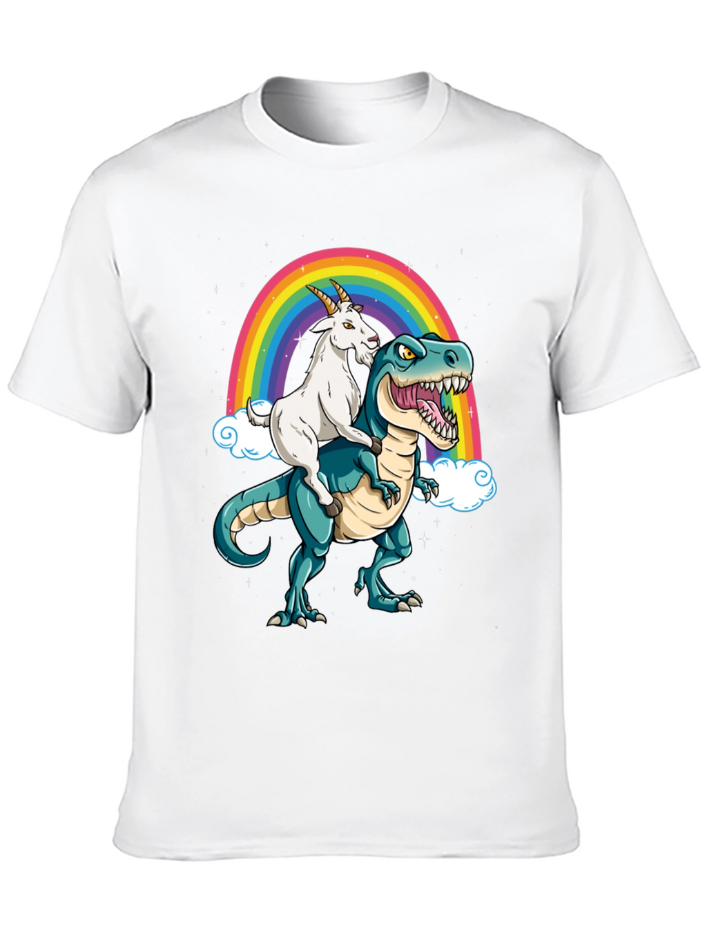 Goat Riding Dinosaur Rainbow T-Shirt