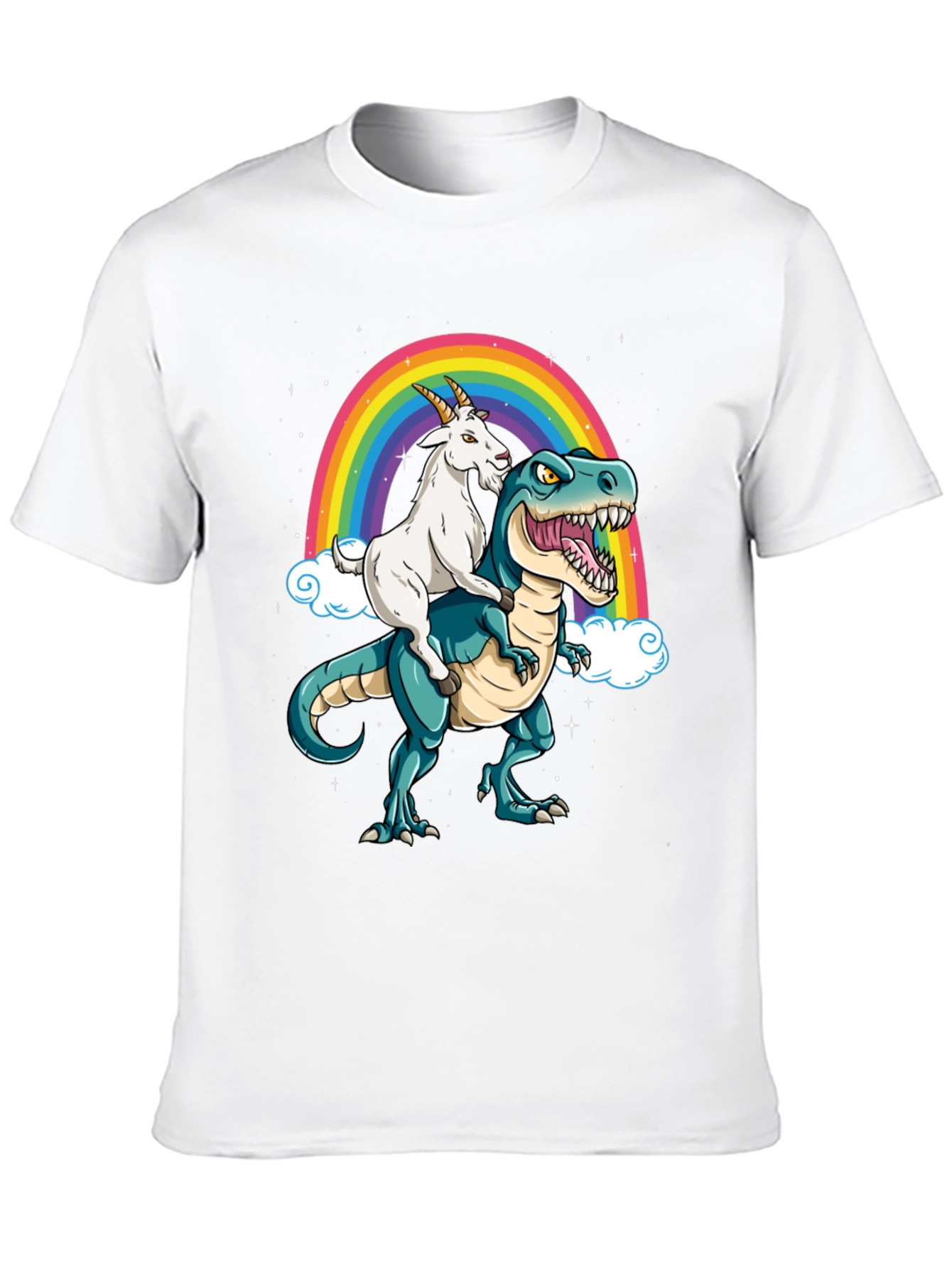 Goat Riding Dinosaur Rainbow T-Shirt
