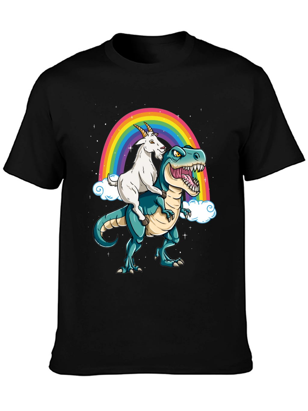 Goat Riding Dinosaur Rainbow T-Shirt
