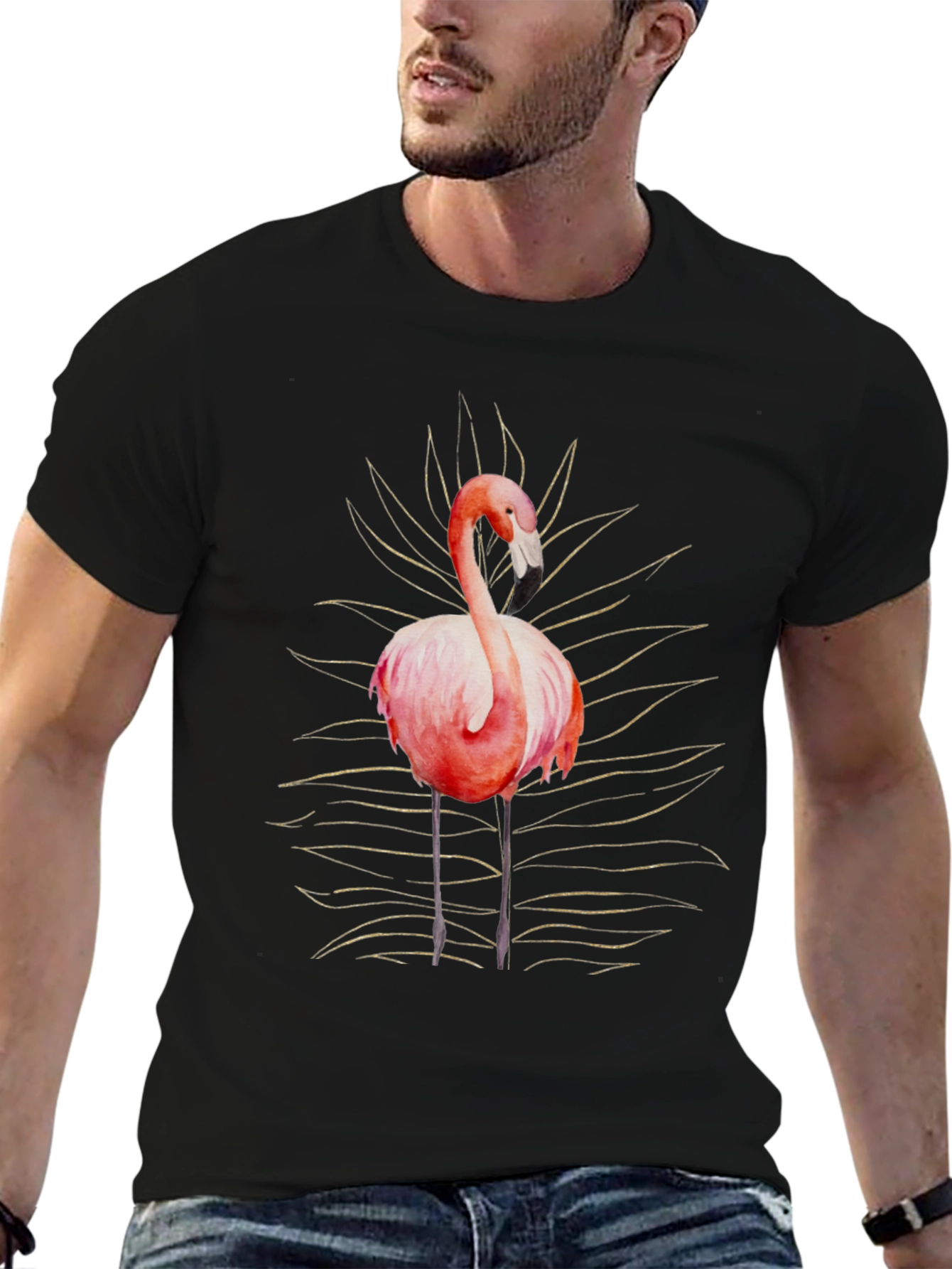 Flamingo Graphic Tee - Stylish Mens Black T-Shirt