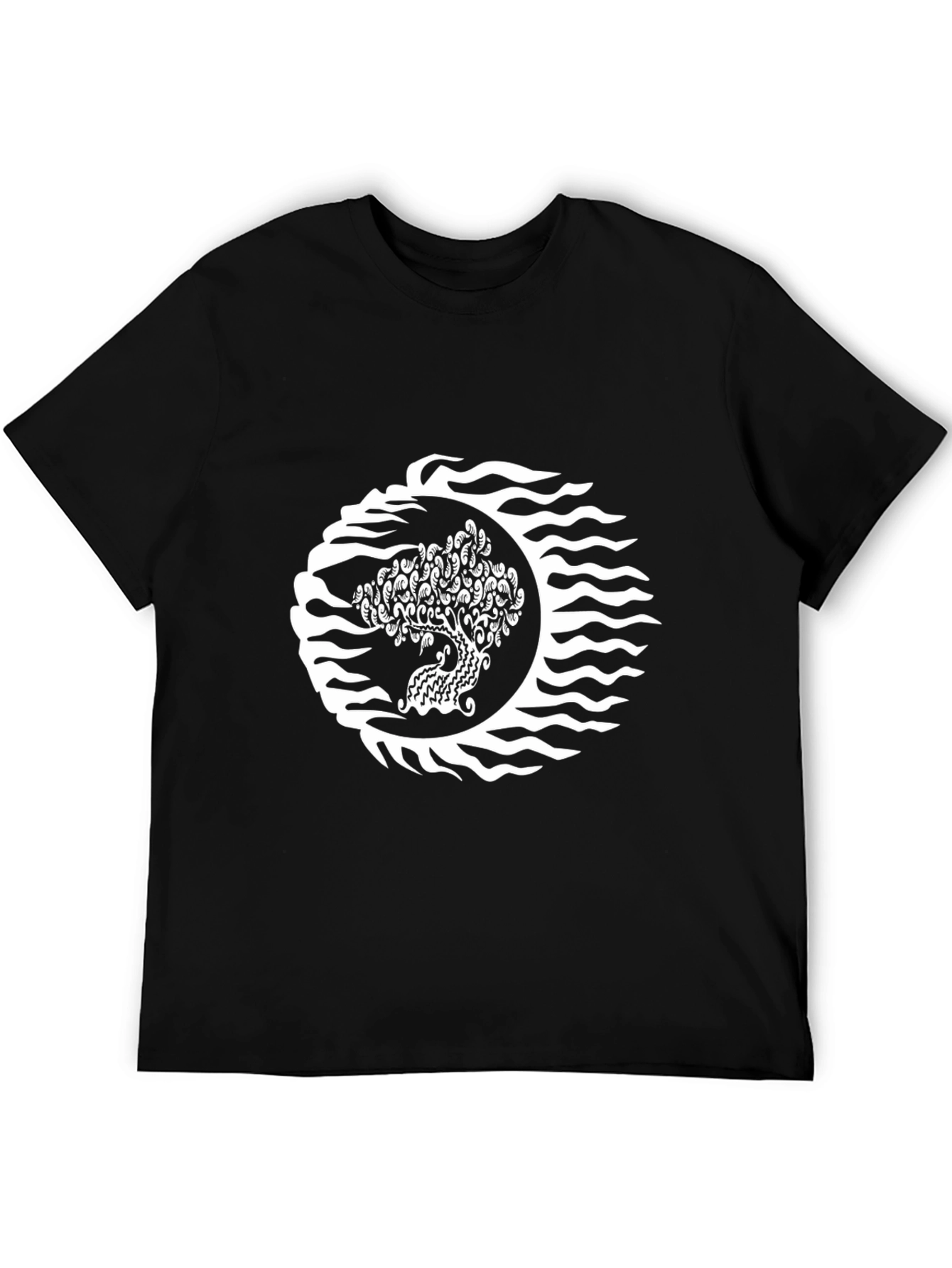 Black T-Shirt with Tree & Wave Graphic Design