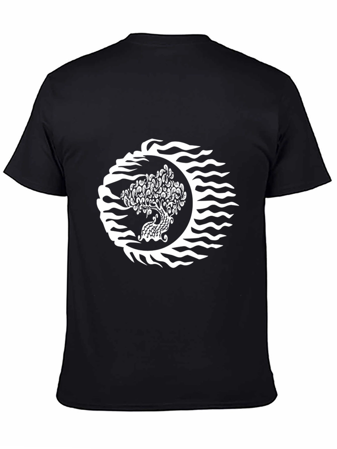 Black T-Shirt with Tree & Wave Graphic Design