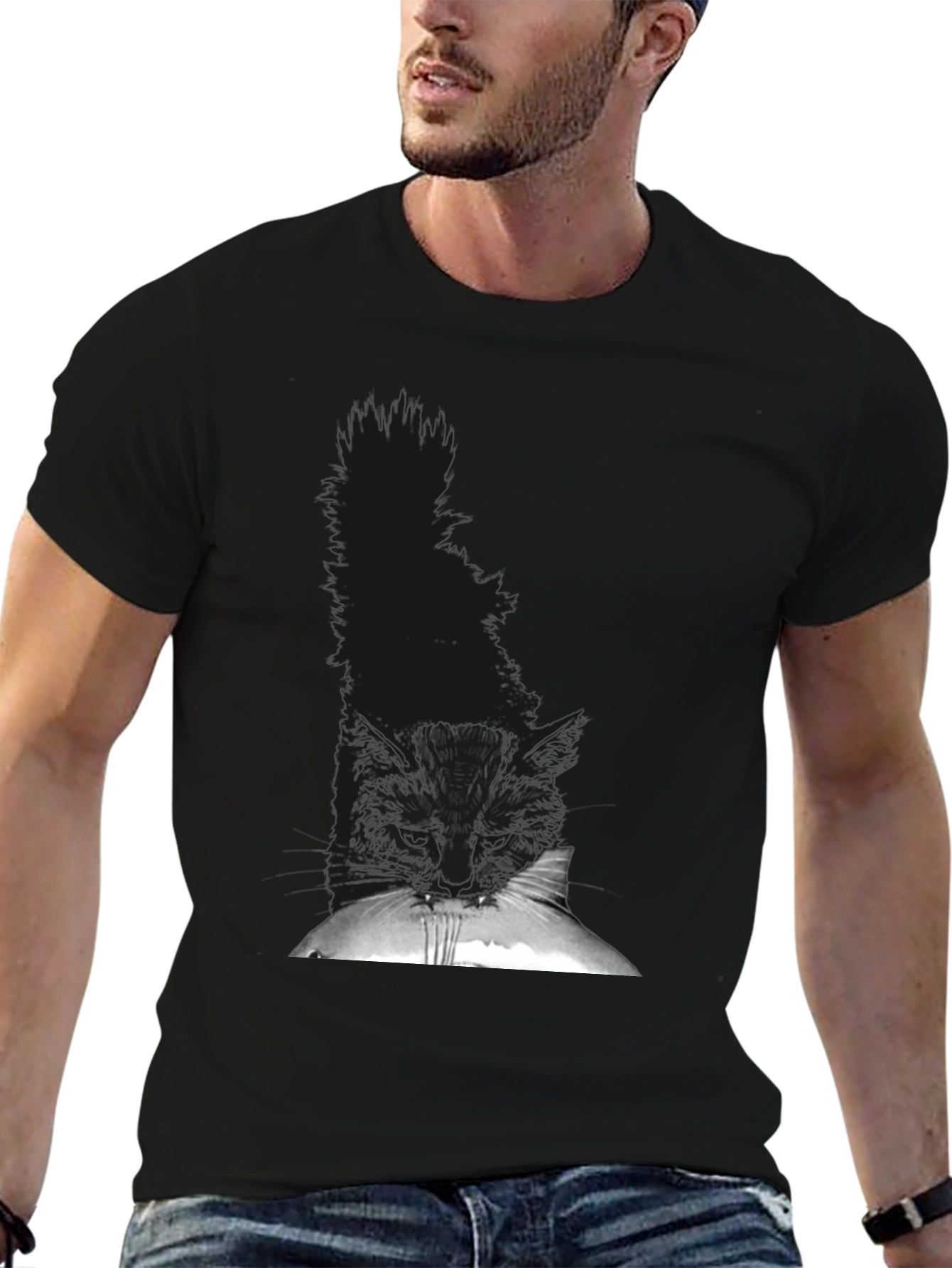 Black Cat Peek T-Shirt - Soft Cotton Tee