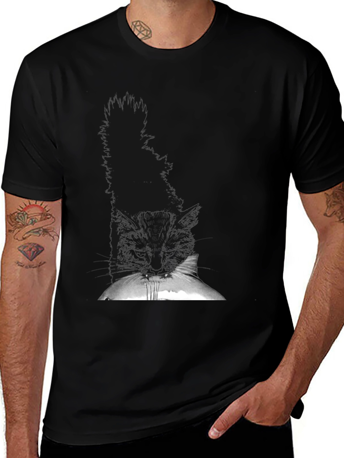 Black Cat Peek T-Shirt - Soft Cotton Tee