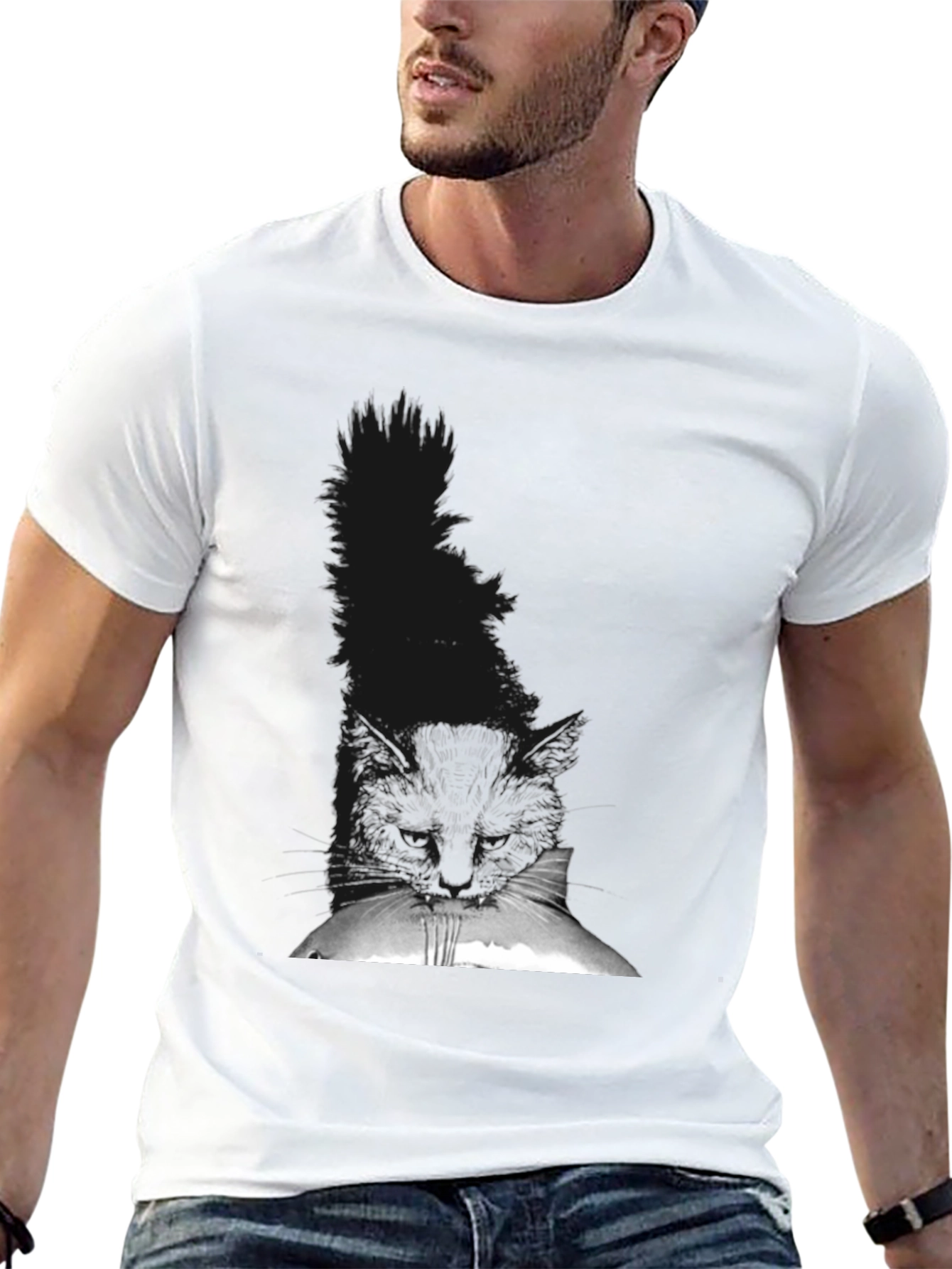 Black Cat Peek T-Shirt - Soft Cotton Tee