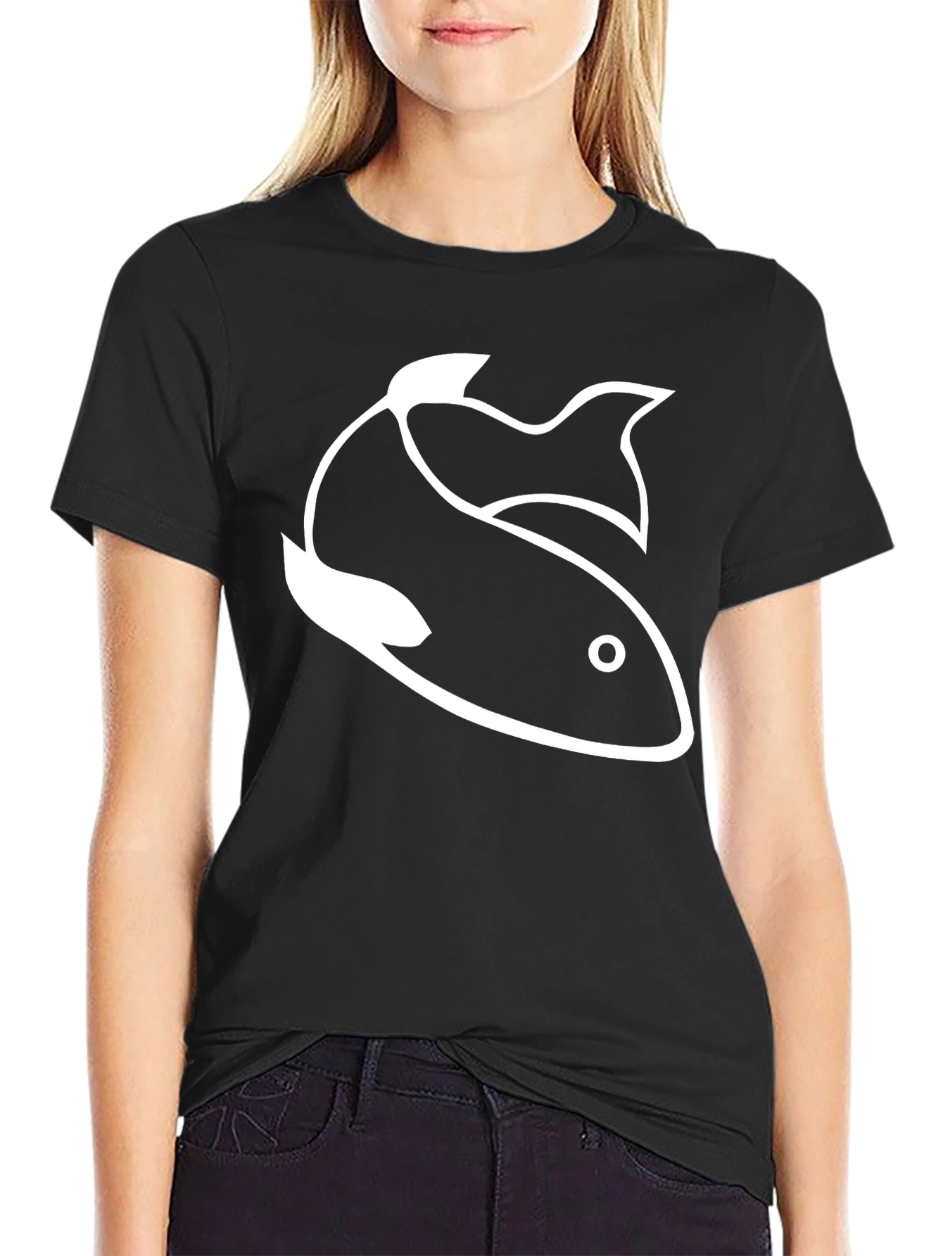 Fish Graphic Tee - Classic Black Cotton T-Shirt