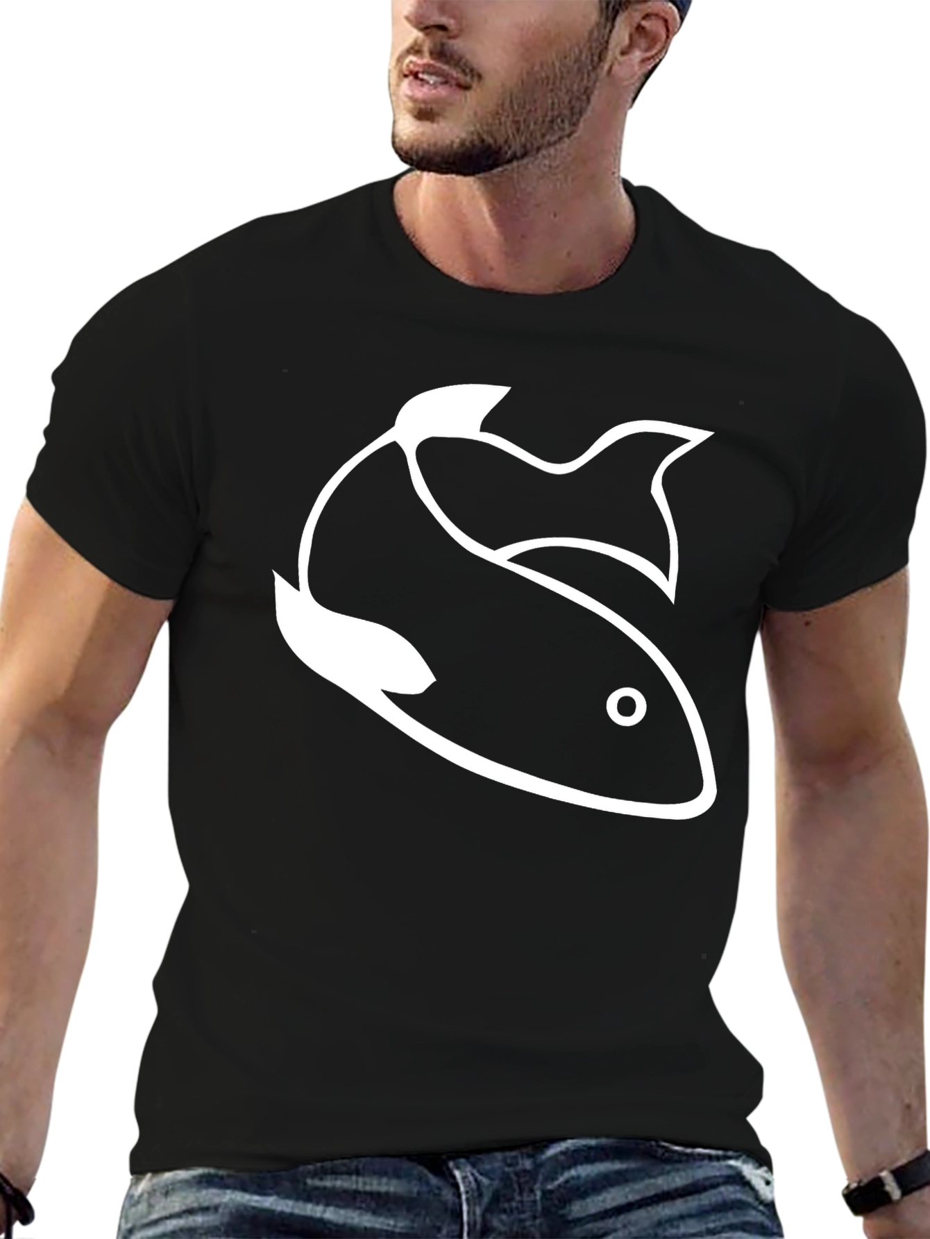 Fish Graphic Tee - Classic Black Cotton T-Shirt