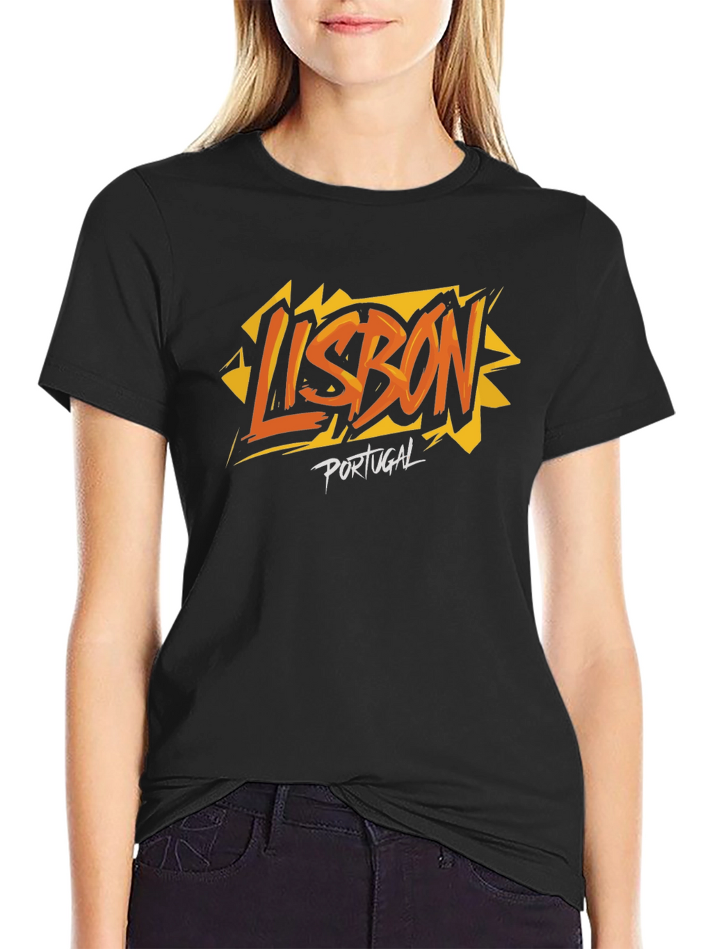 Lisbon Portugal Graphic Print Black T-Shirt